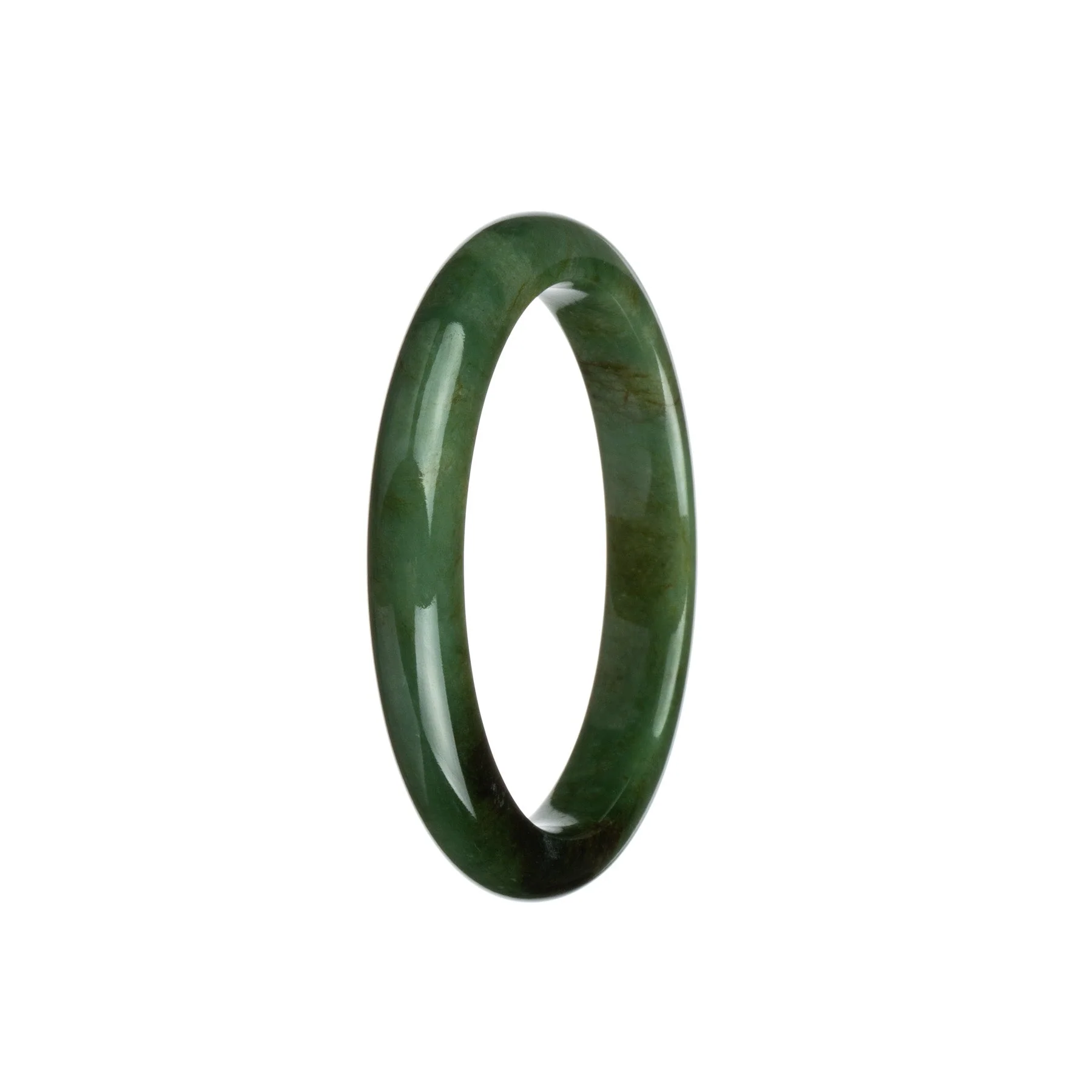 Genuine Type A Green Jade Bracelet - 56mm Semi Round - Image 2