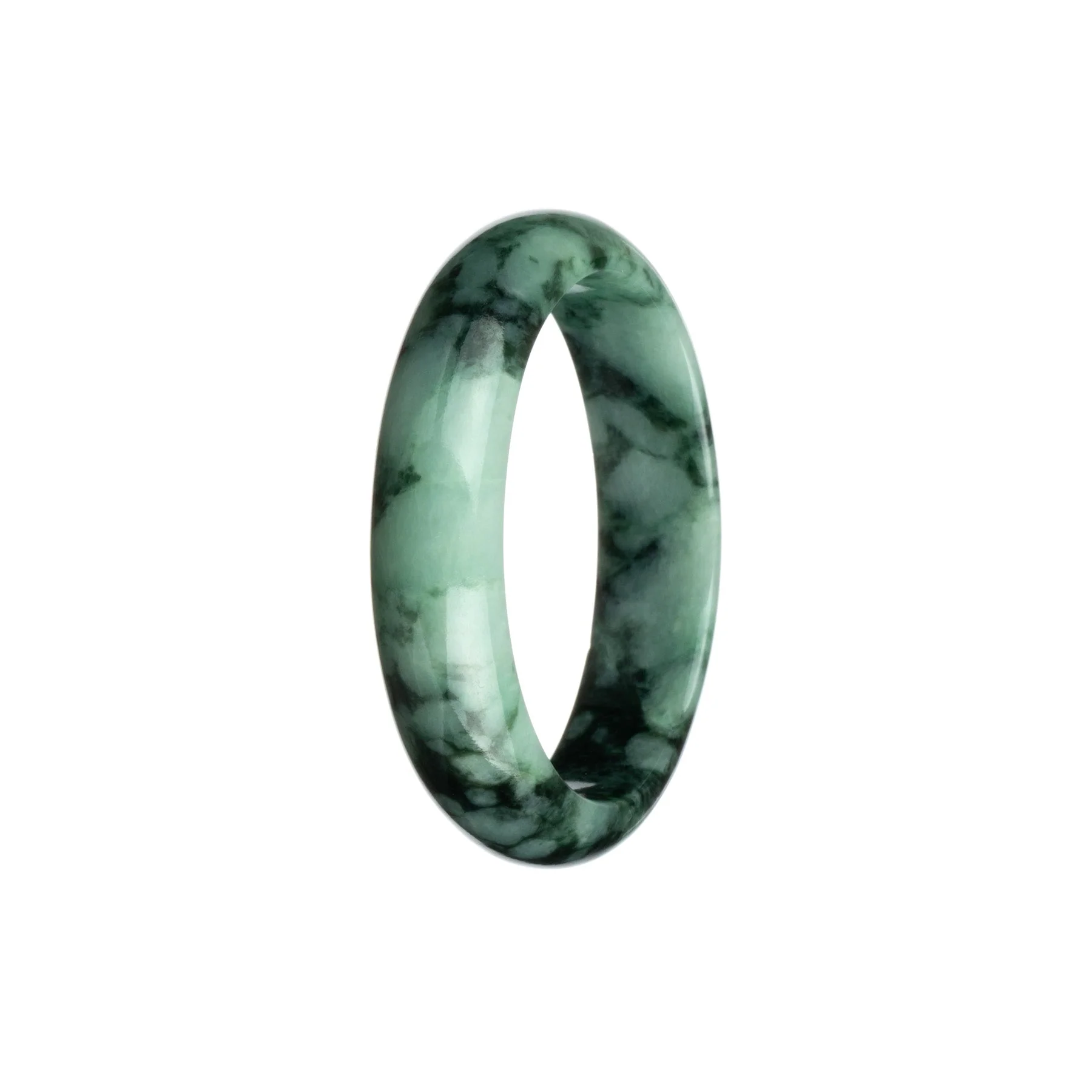 Authentic Grade A Green and Black Pattern Burmese Jade Bangle Bracelet - 53mm Half Moon - Image 3