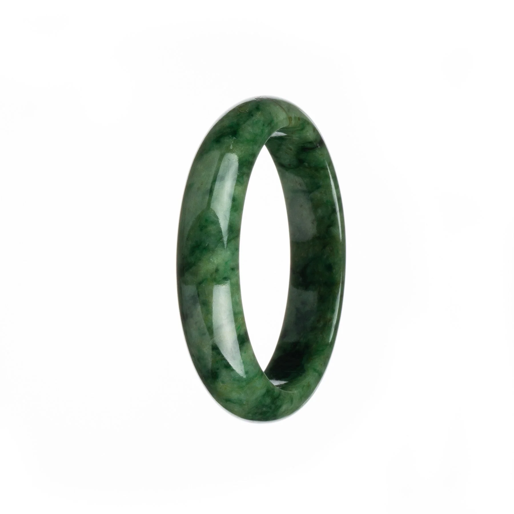 Genuine Type A Green Pattern Burmese Jade Bangle - 57mm Half Moon