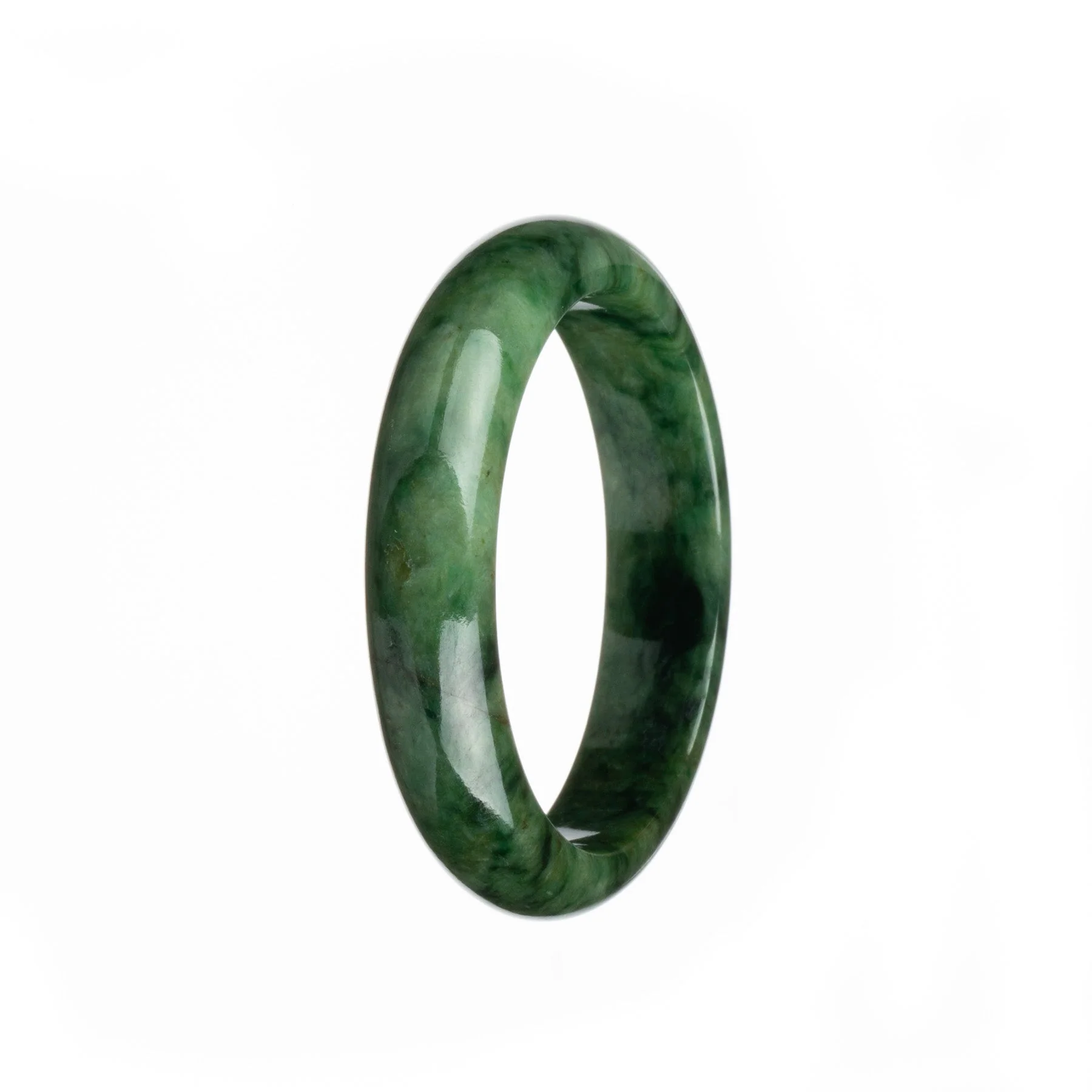 Genuine Type A Green Pattern Burmese Jade Bangle - 57mm Half Moon - Image 2