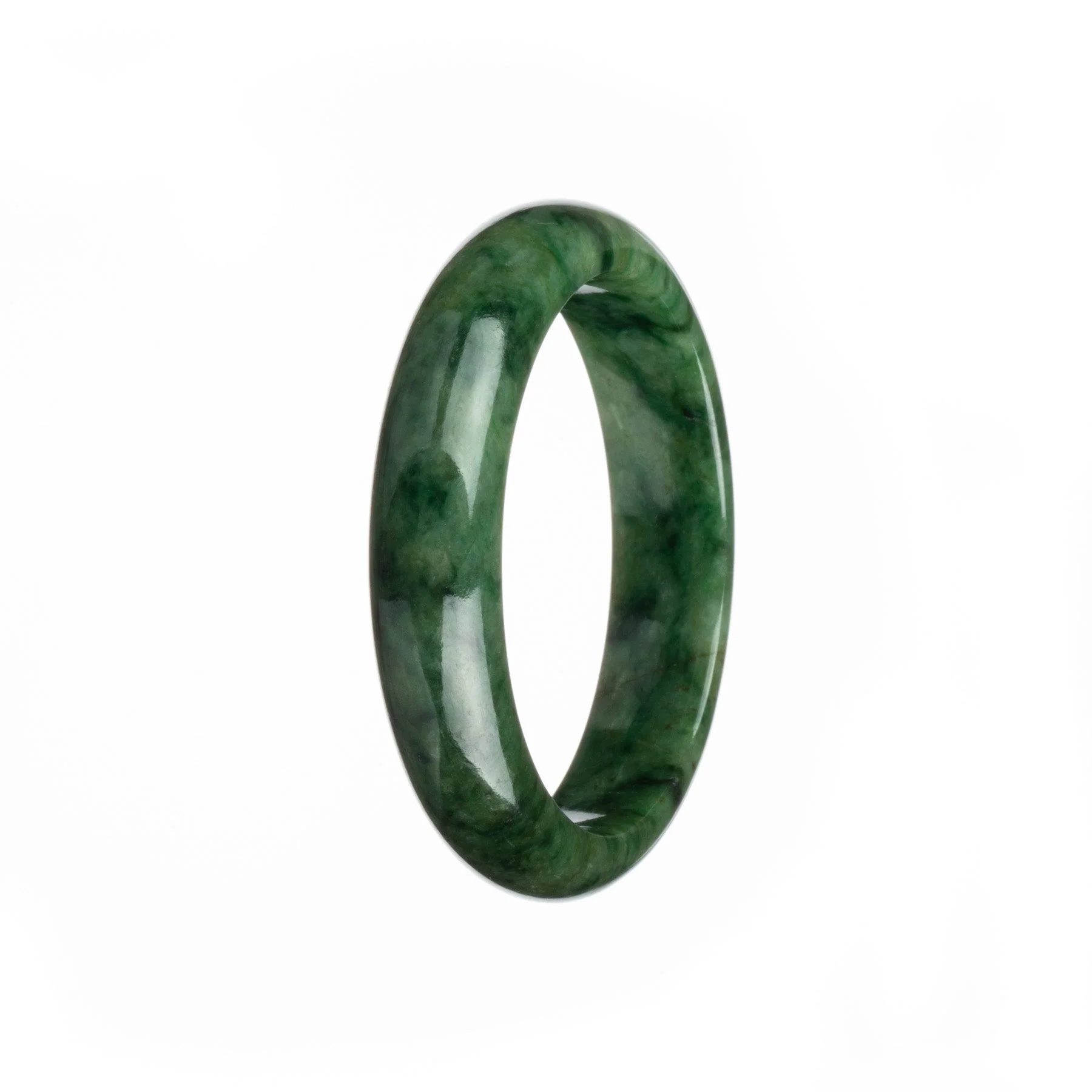Genuine Type A Green Pattern Burmese Jade Bangle - 57mm Half Moon - Image 3