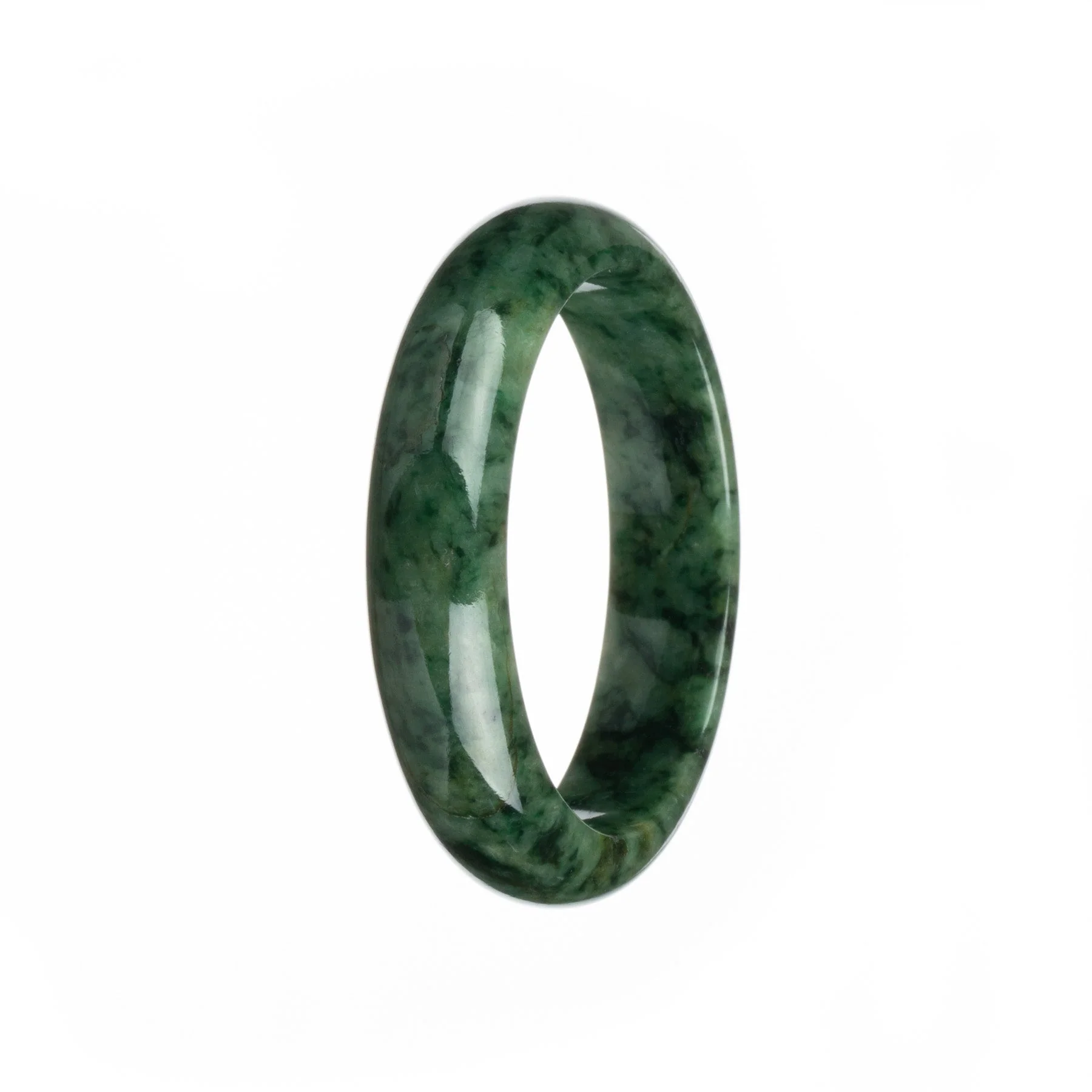 Authentic Type A Deep Green Pattern Jadeite Bangle - 57mm Half Moon - Image 3