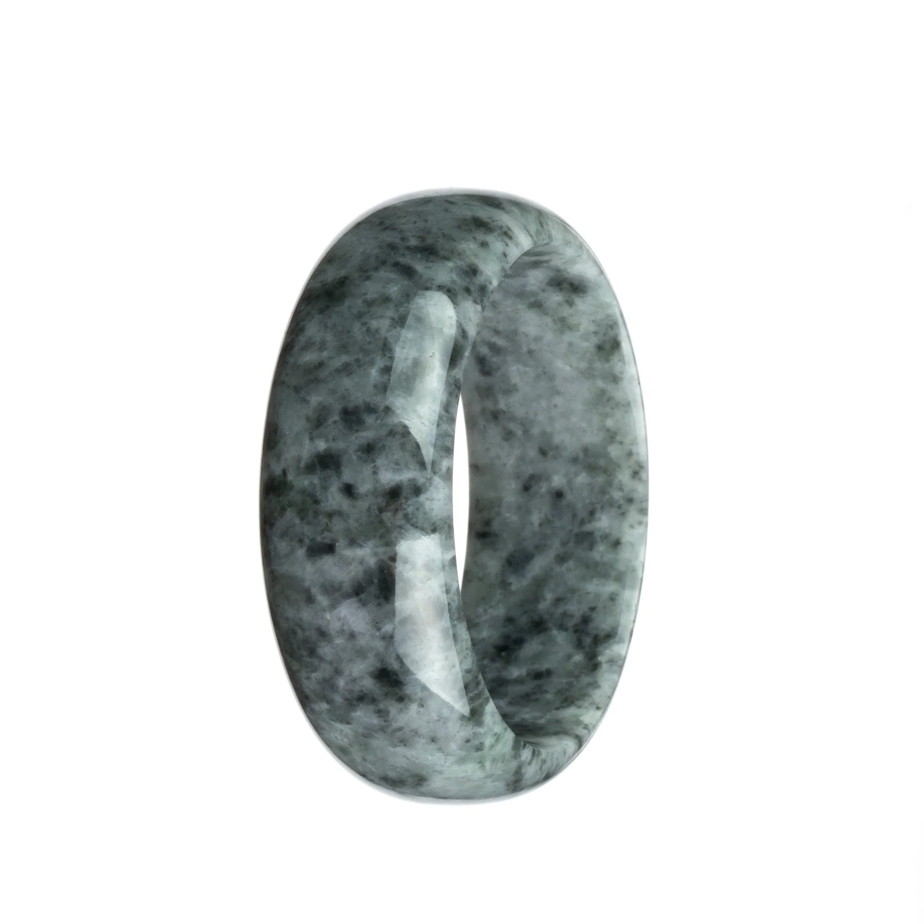 Genuine Grade A Grey Pattern Burma Jade Bracelet - 59mm Half Moon - Image 2