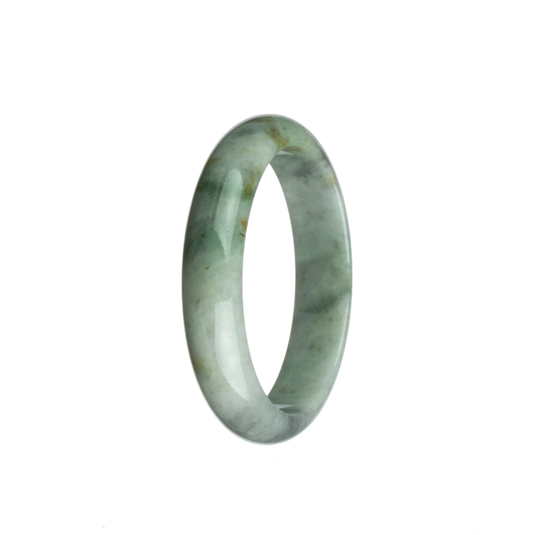 Genuine Grade A Whitish Grey with Green and Yellow Traditional Jade Bangle Bracelet - 55mm Half Moon - Image 3