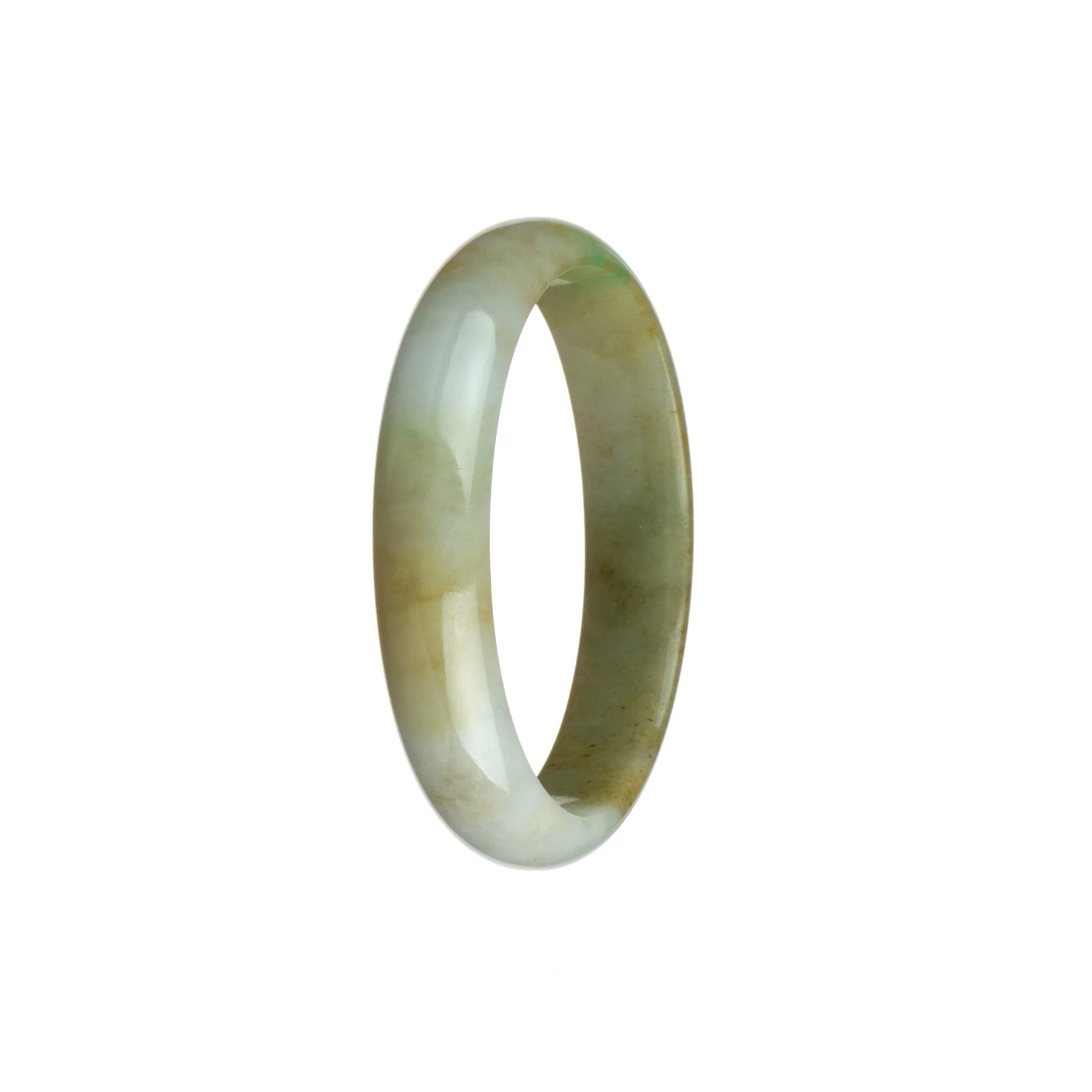 Genuine Untreated Yellowish Brown with White and Green Jadeite Bangle - 54mm Oval