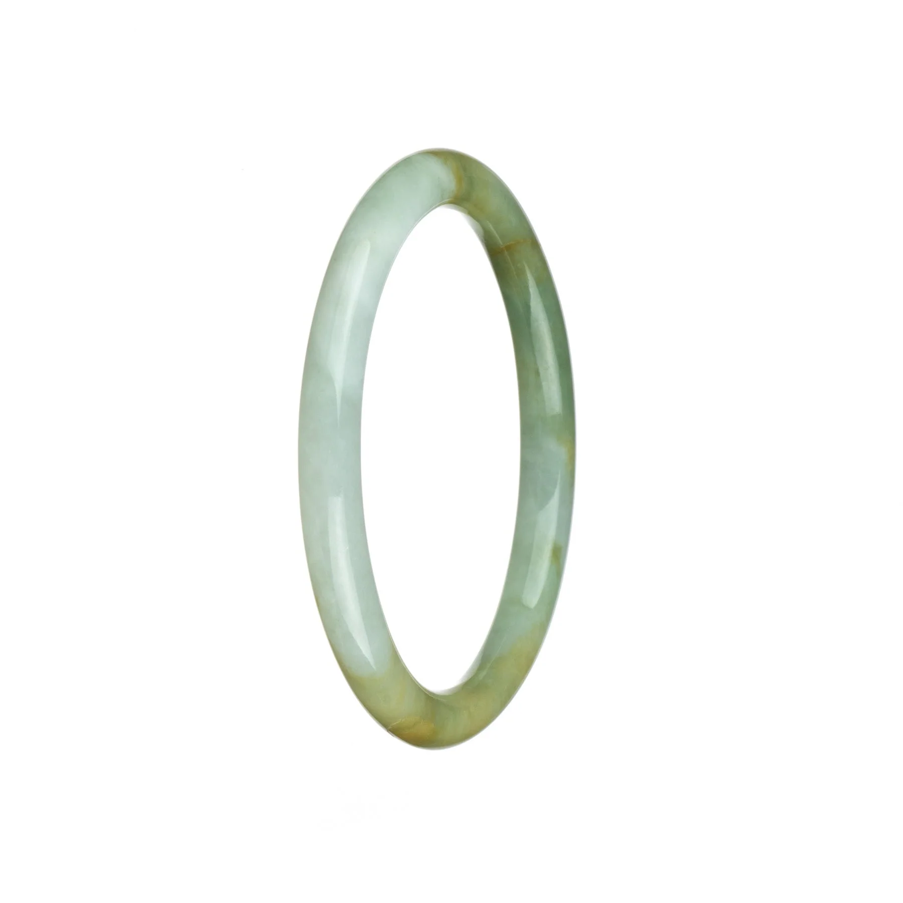 Certified Type A White with Green Jadeite Jade Bracelet - 60mm Petite Round