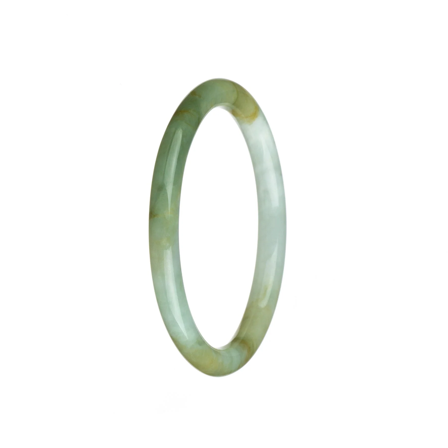 Certified Type A White with Green Jadeite Jade Bracelet - 60mm Petite Round - Image 2