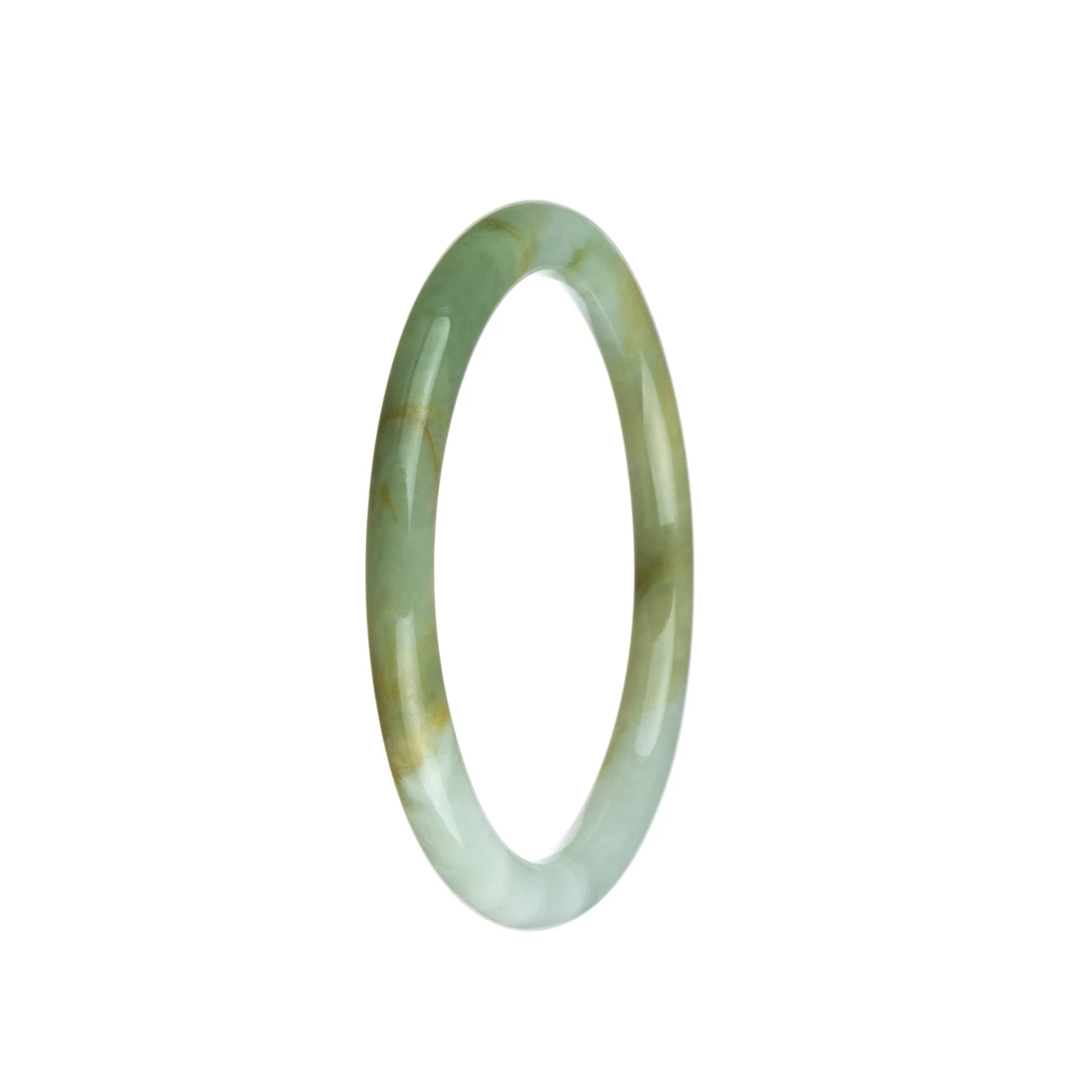 Certified Type A White with Green Jadeite Jade Bracelet - 60mm Petite Round - Image 3