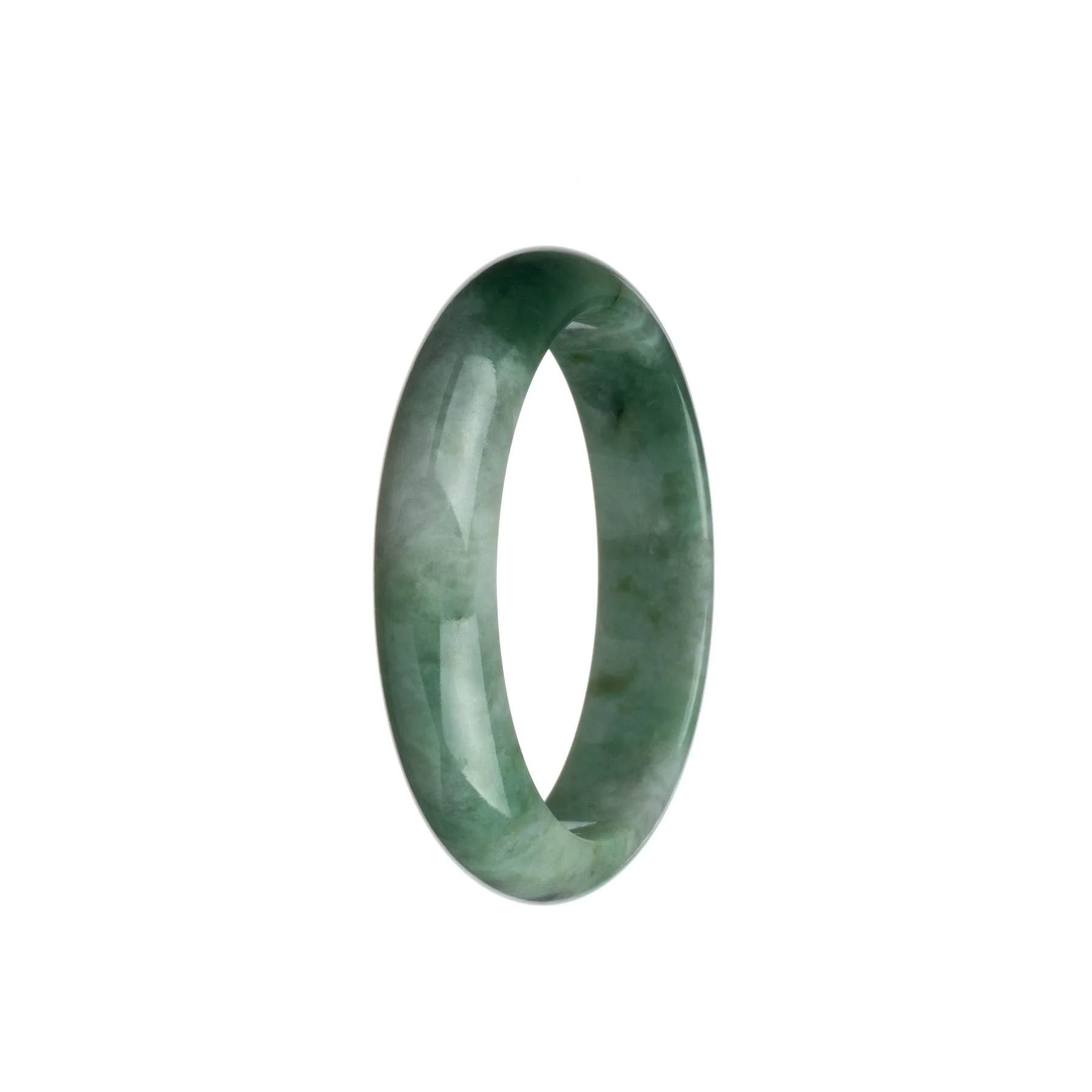 Genuine Untreated Dark Green with Grey Burma Jade Bangle Bracelet - 54mm Half Moon