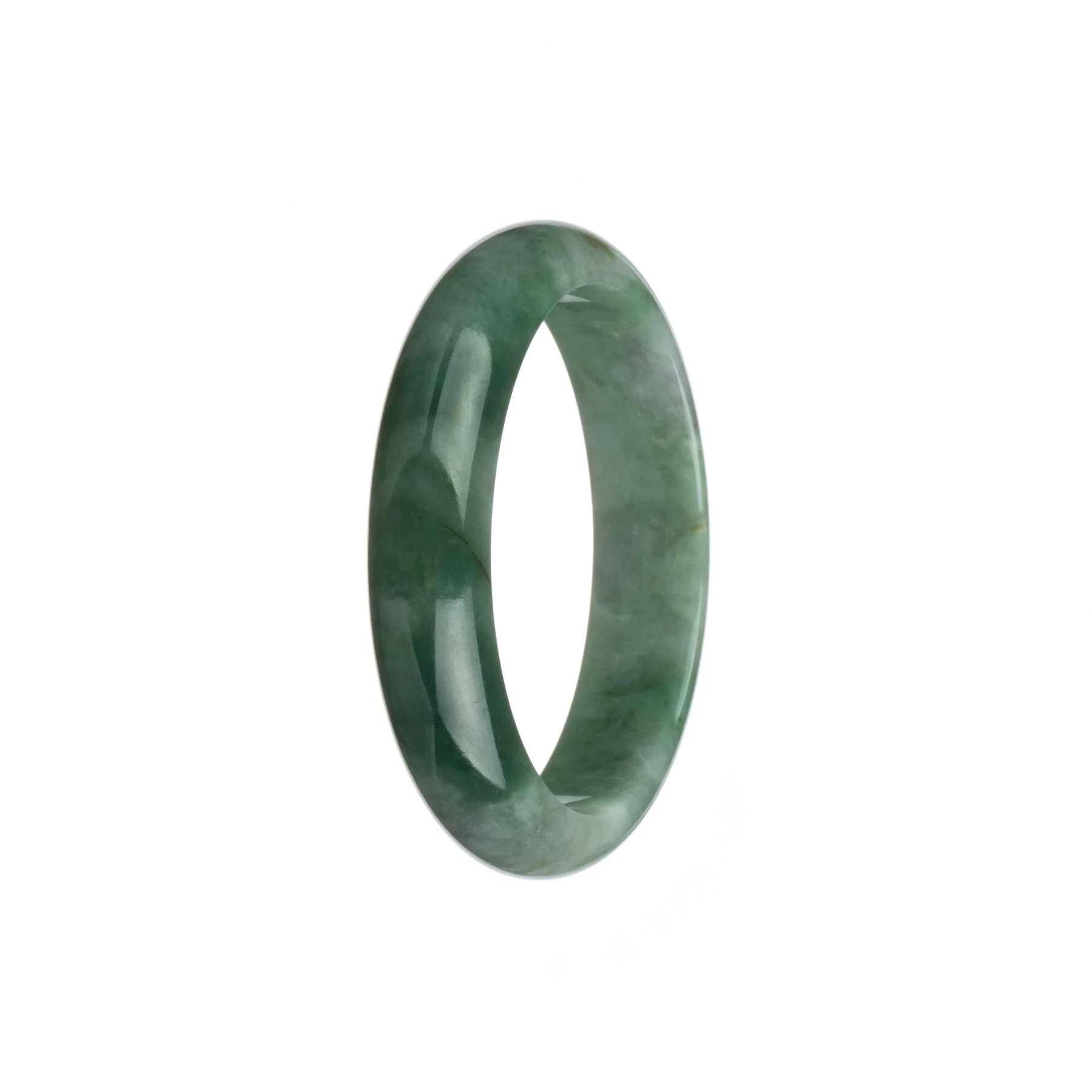 Genuine Untreated Dark Green with Grey Burma Jade Bangle Bracelet - 54mm Half Moon - Image 3