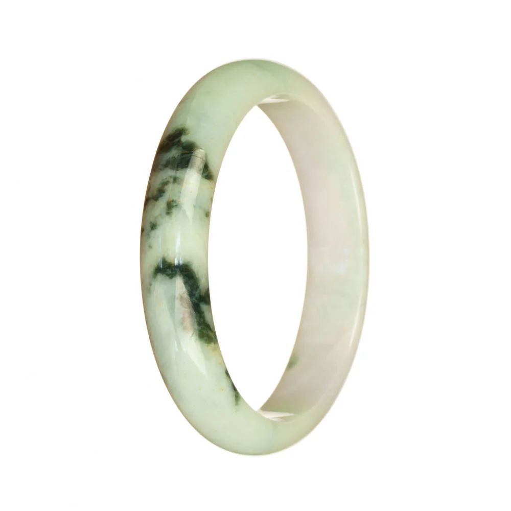 Real Grade A White and Lavender Pattern Jadeite Bangle Bracelet - 57mm Half Moon