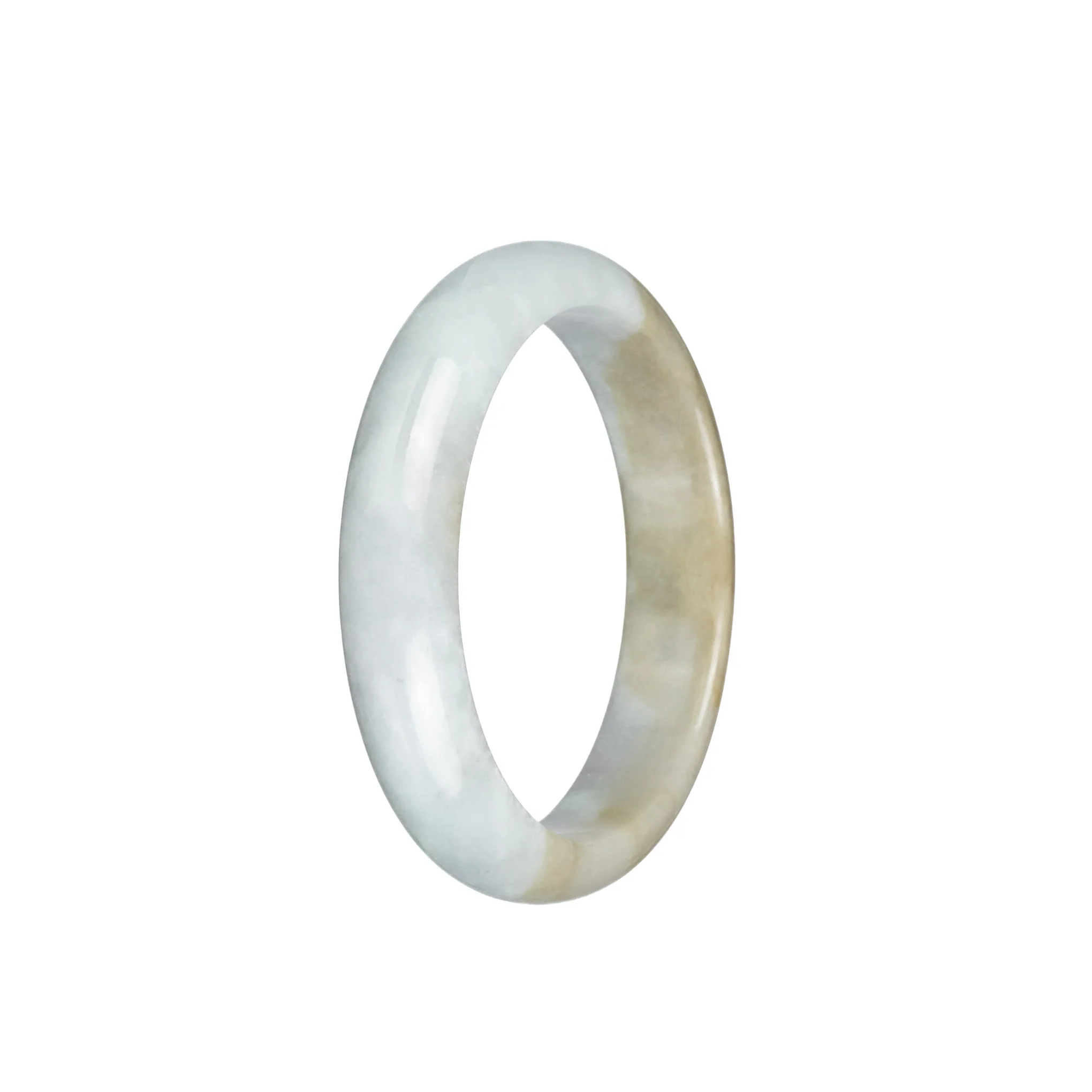 Genuine Grade A White and Light Brown Burma Jade Bangle Bracelet - 53mm Half Moon - Image 2