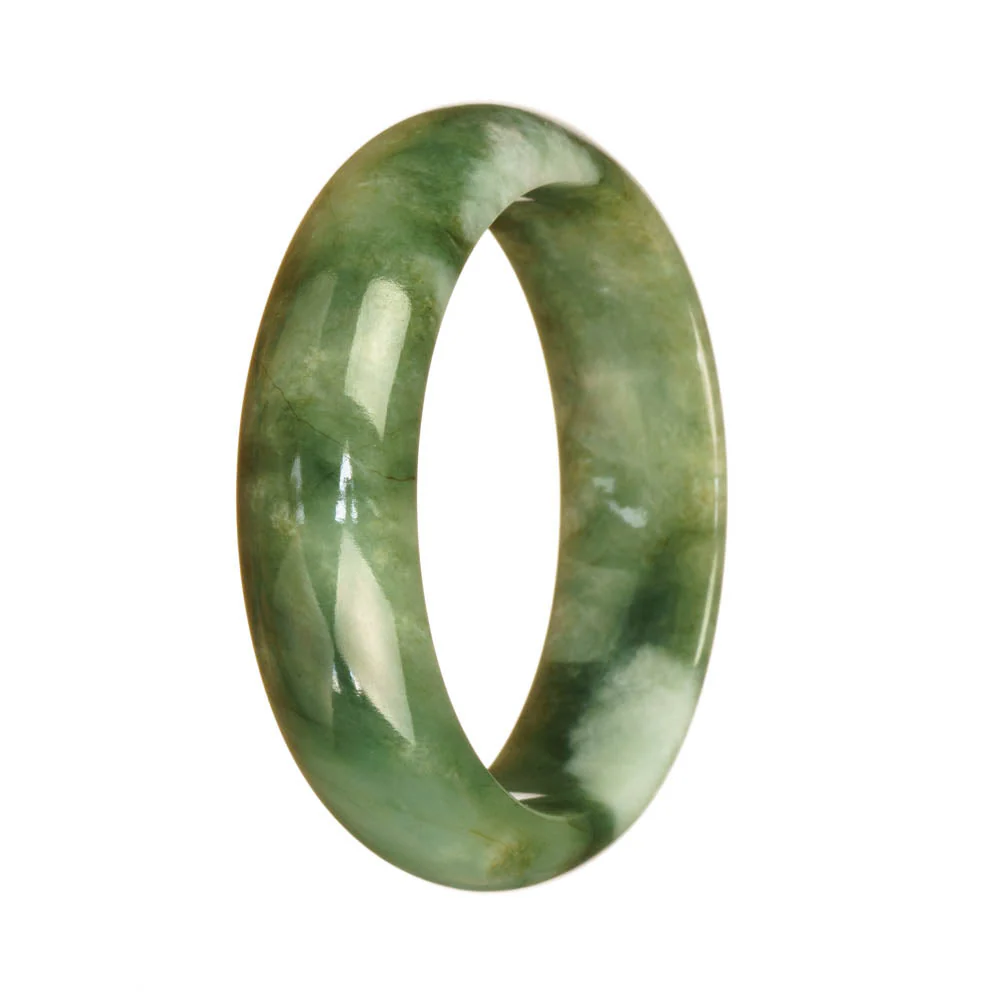 Genuine Natural Green Pattern Jadeite Bangle Bracelet - 55mm Half Moon