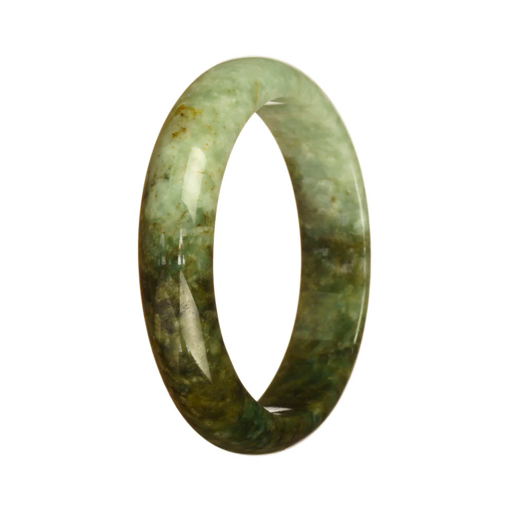 Real Natural Green and White Pattern Jadeite Jade Bangle Bracelet - 56mm Half Moon - Image 2