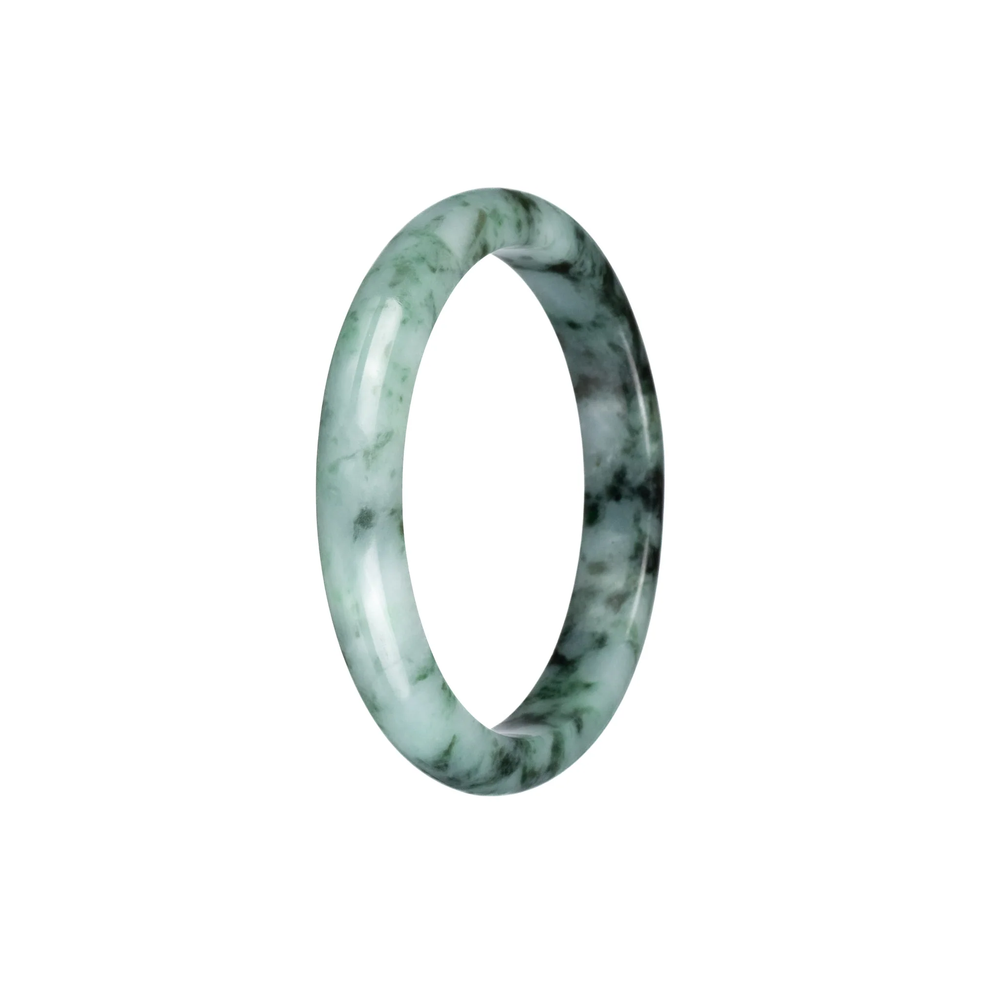Genuine Grade A Light Green Pattern Burma Jade Bangle - 54mm Semi Round - Image 3