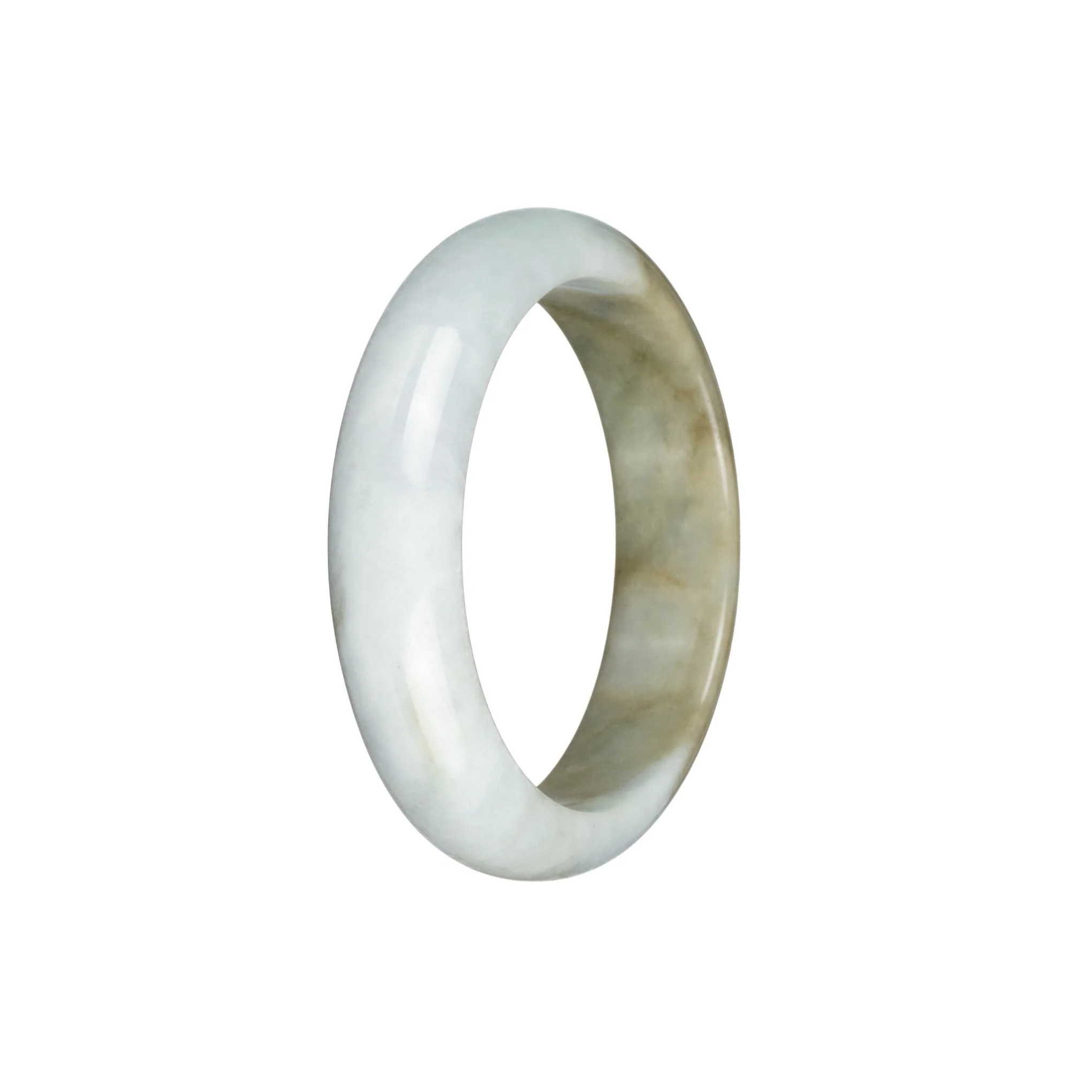 Genuine Grade A Pale Green and Light Brown Jadeite Bangle Bracelet - 53mm Half Moon - Image 3
