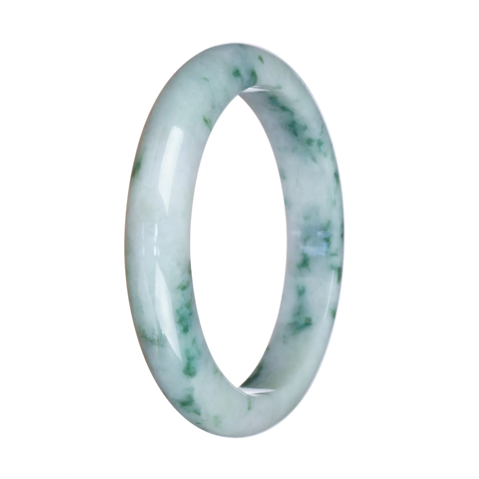 Genuine Natural White and Green Pattern Jade Bangle Bracelet - 59mm Half Moon - Image 2