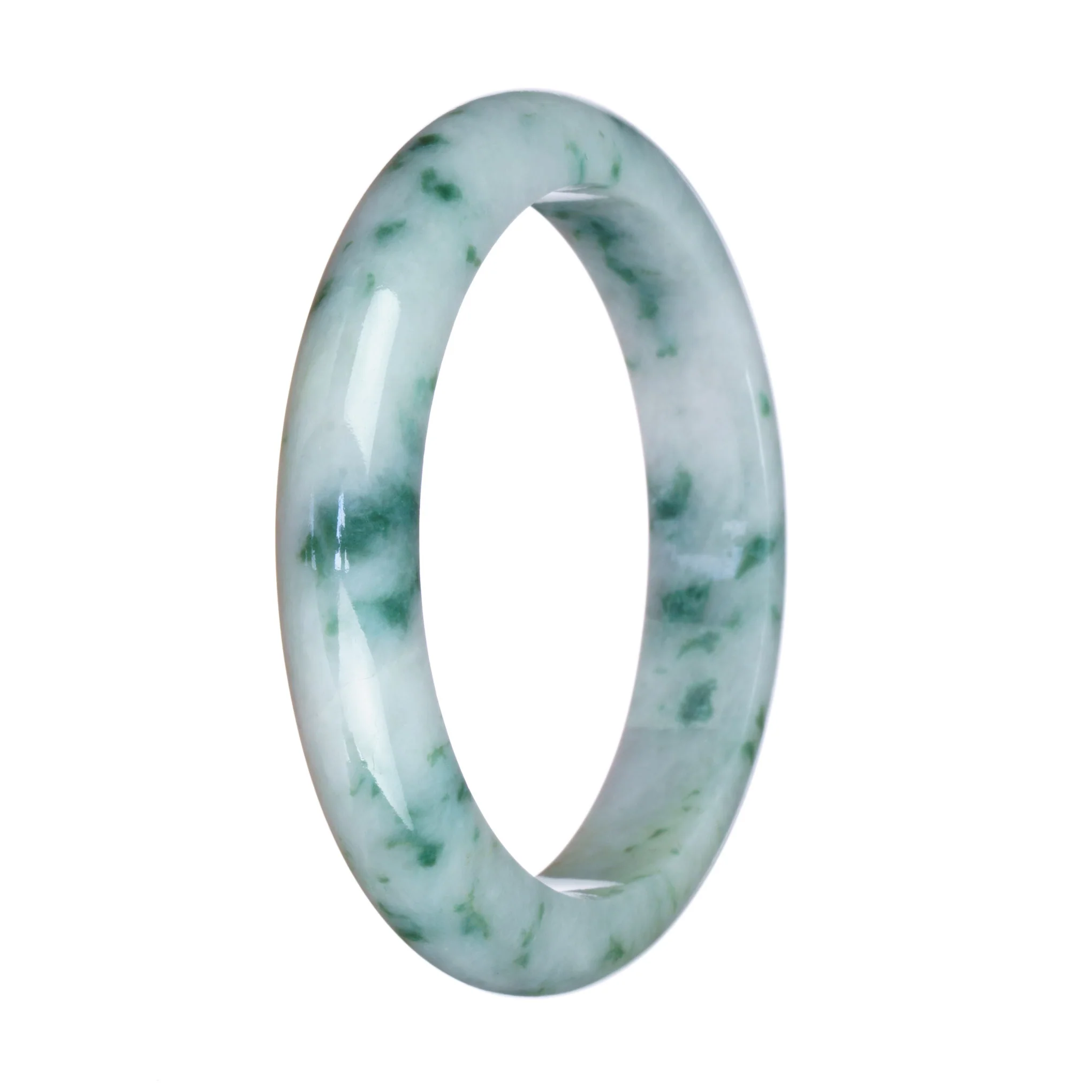 Genuine Natural White and Green Pattern Jade Bangle Bracelet - 59mm Half Moon - Image 3