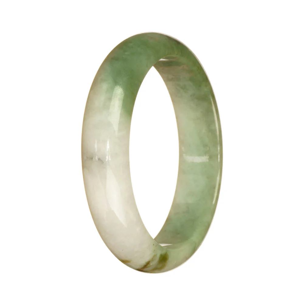 Authentic Grade A Green and White Pattern Jadeite Jade Bracelet - 57mm Half Moon - Image 2