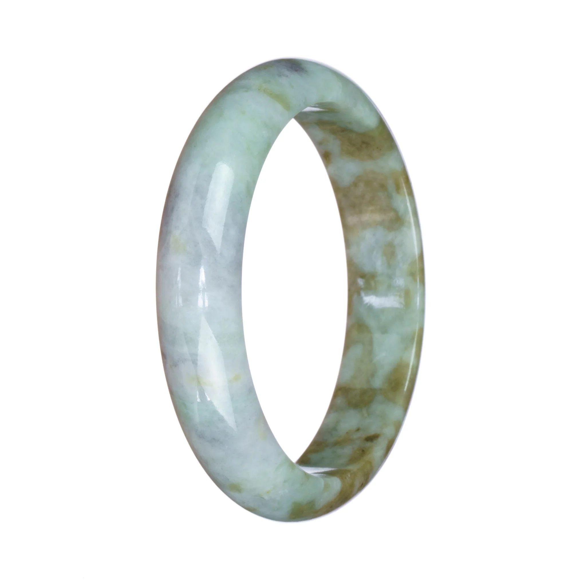 Genuine Natural Brownish Green and White Burma Jade Bracelet - 57mm Half Moon - Image 3
