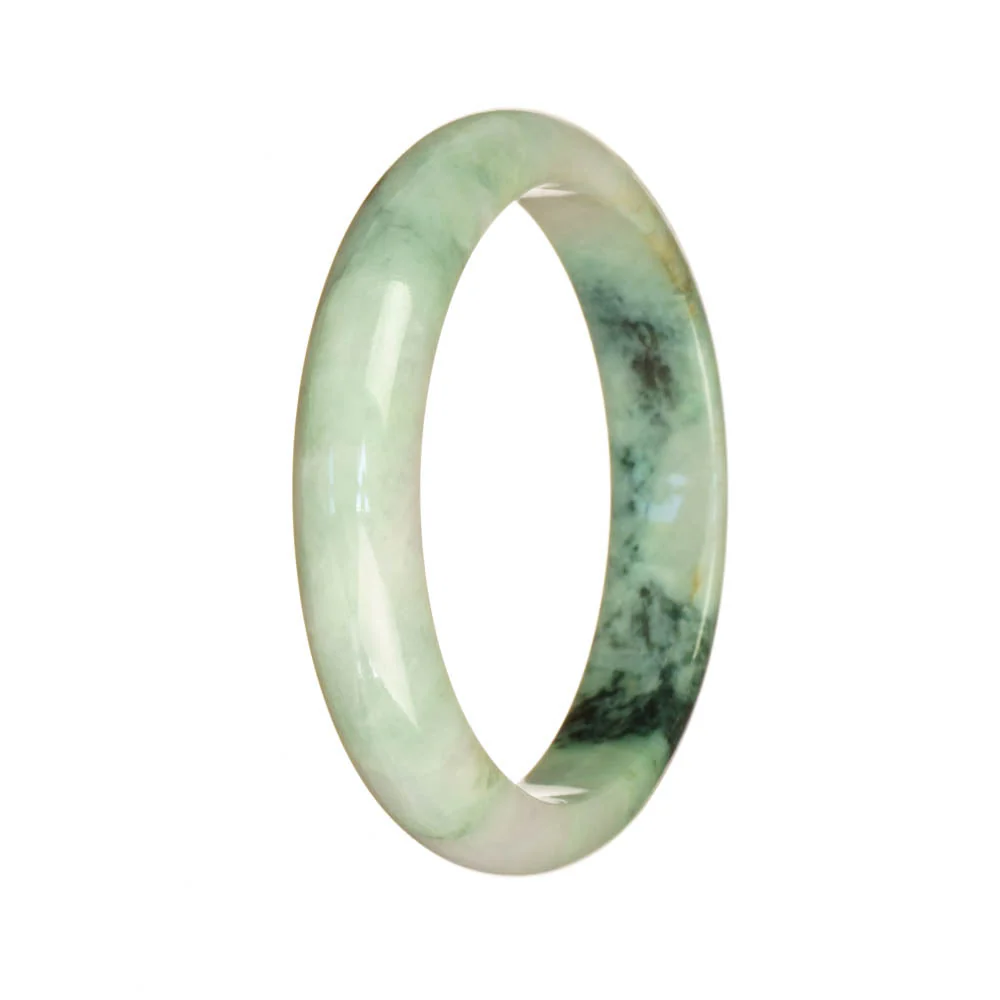 Certified Type A White and Green Pattern Jadeite Bangle - 56mm Half Moon - Image 2