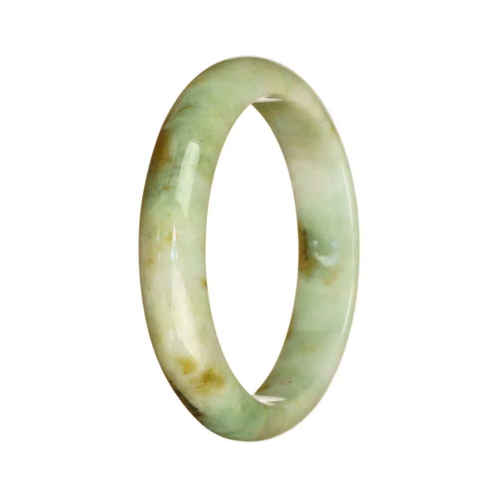 Genuine Grade A White and Green Pattern Traditional Jade Bangle - 56mm Half Moon - Image 2