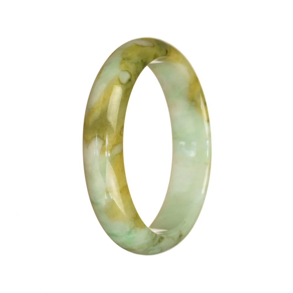 Real Grade A White Green and Brown Pattern Burmese Jade Bangle - 54mm Half Moon