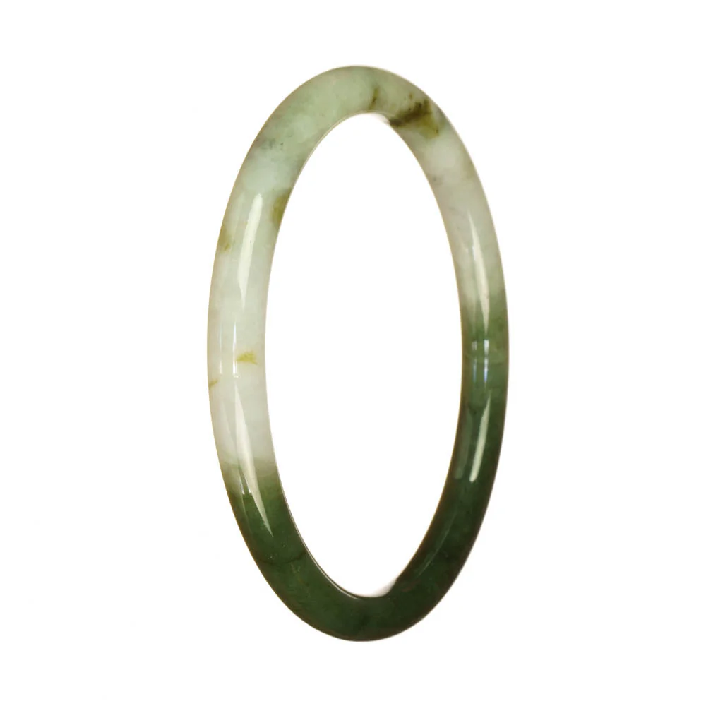 Genuine Untreated Green and White Pattern Jadeite Bangle - 62mm Petite Round