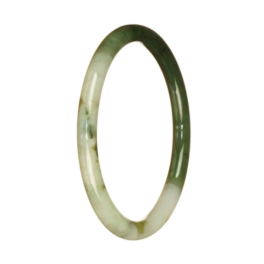Genuine Untreated Green and White Pattern Jadeite Bangle - 62mm Petite Round - Image 2
