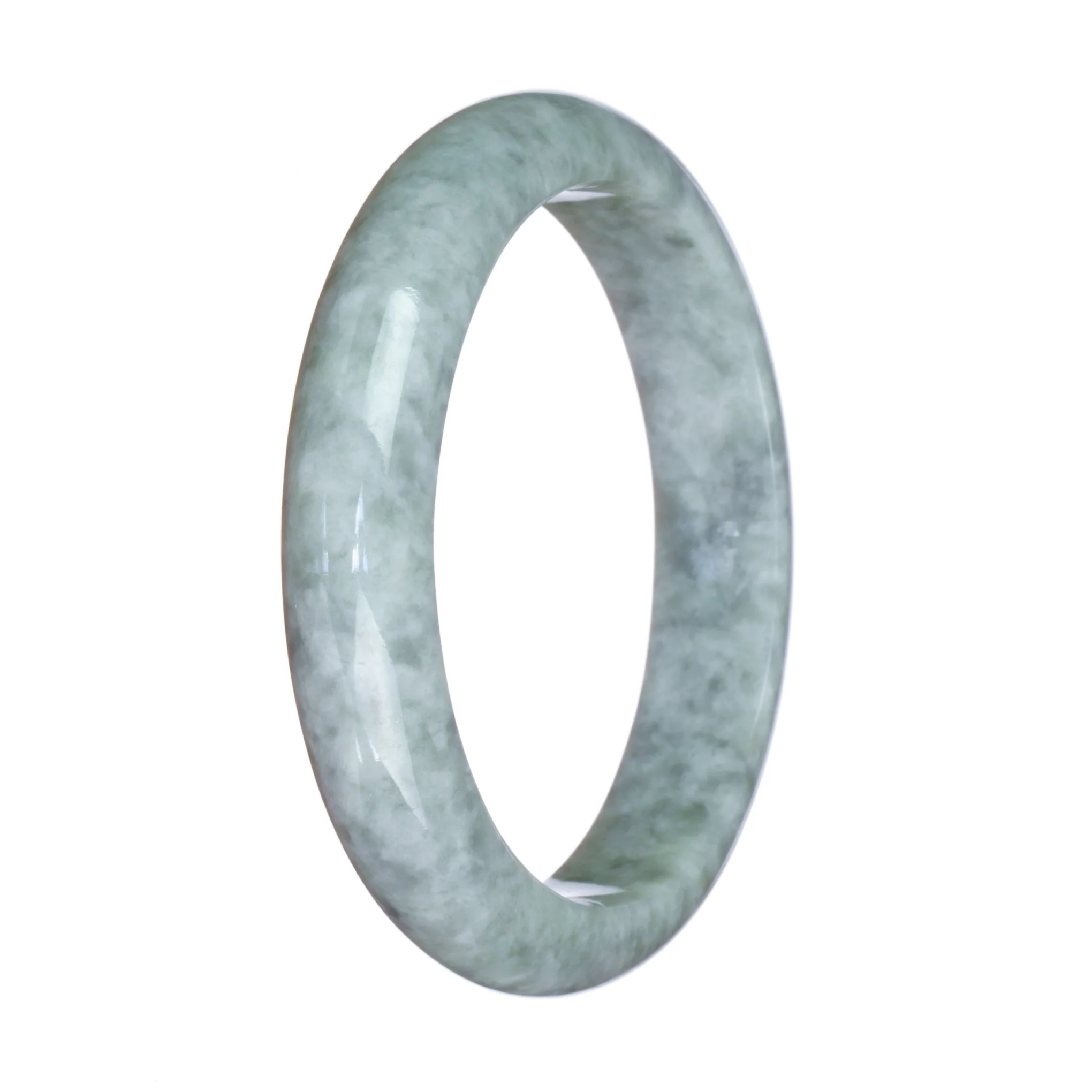 Certified Natural Grey and White Jadeite Bangle Bracelet - 59mm Half Moon - Image 3