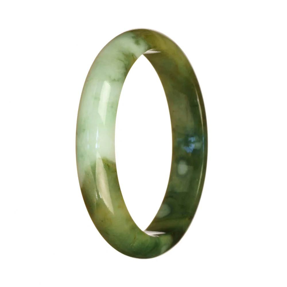 Genuine Untreated Green and White Pattern Jadeite Bangle Bracelet - 59mm Half Moon - Image 2