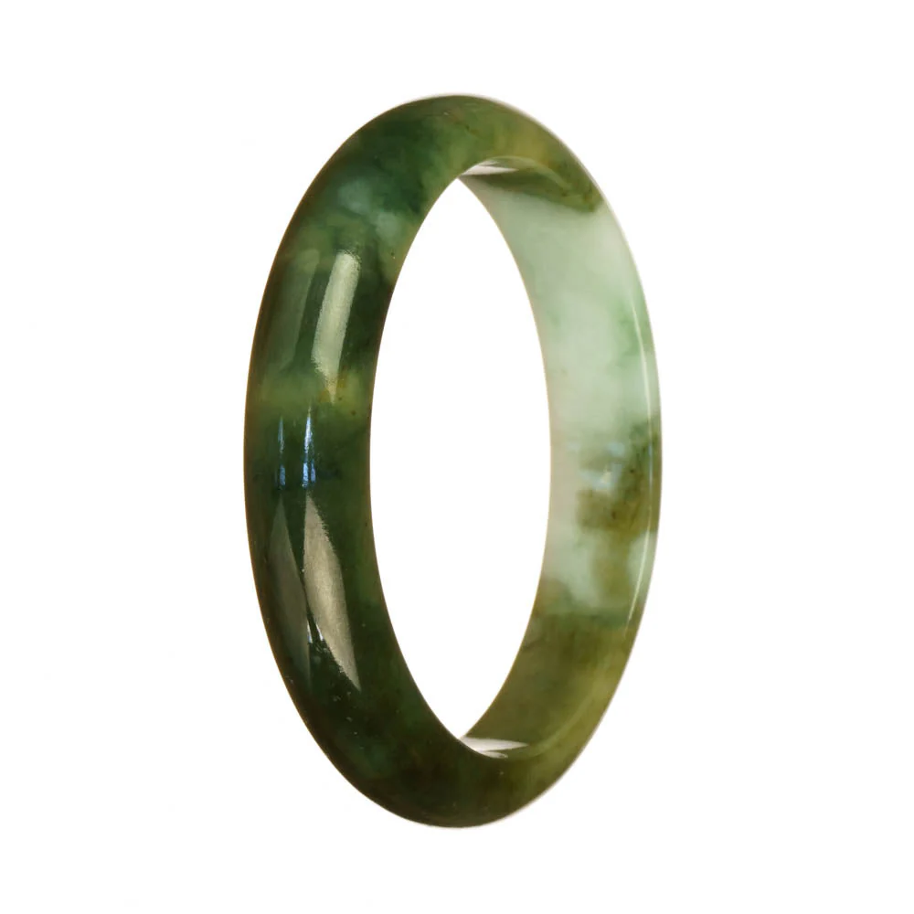 Genuine Untreated Green and White Pattern Jadeite Bangle Bracelet - 59mm Half Moon - Image 3