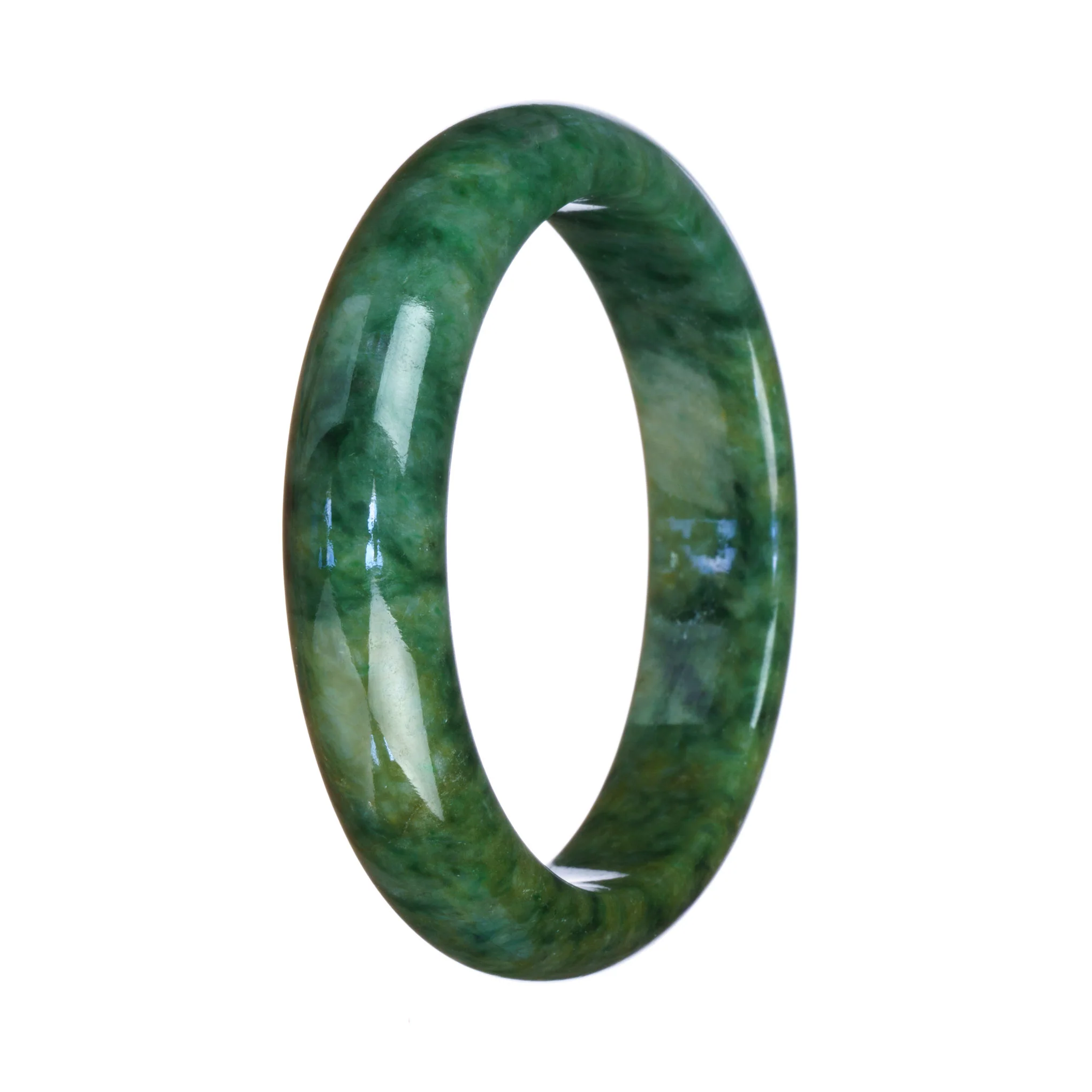Authentic Type A Deep Green Pattern Traditional Jade Bangle Bracelet - 57mm Half Moon - Image 2