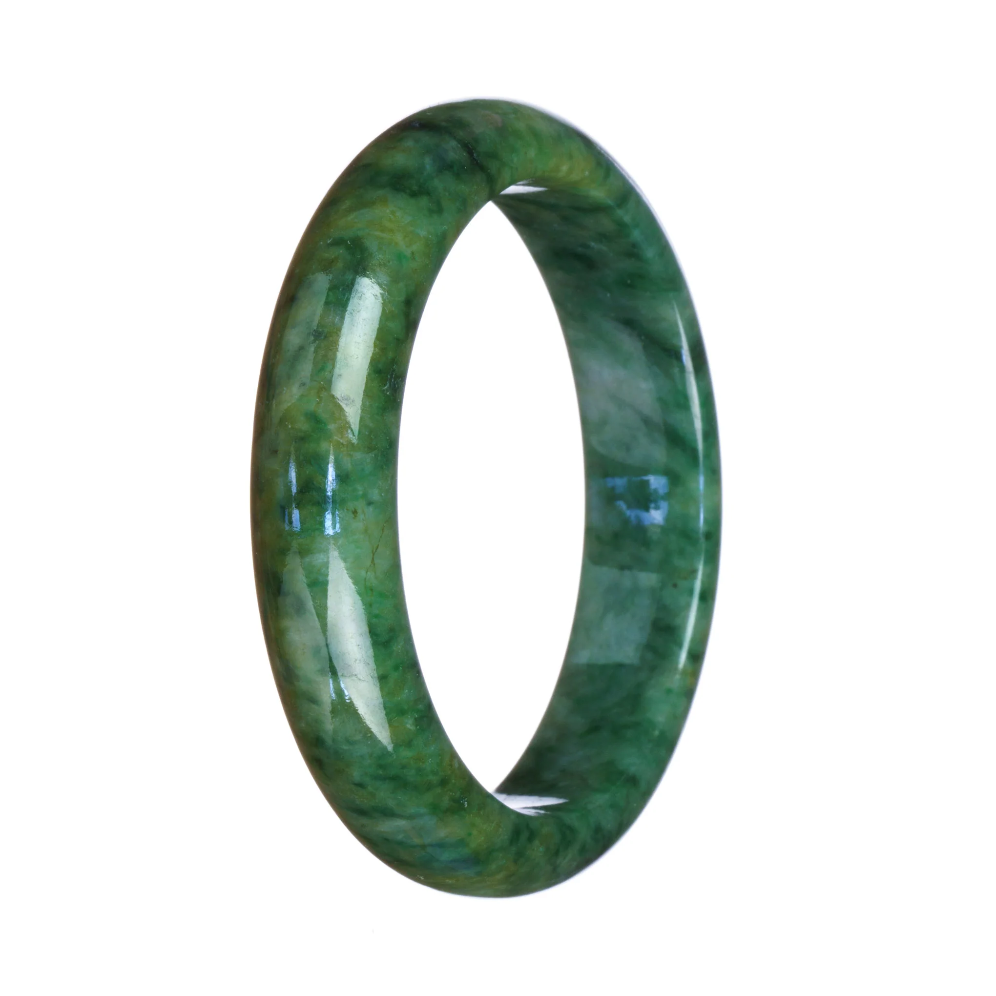 Authentic Type A Deep Green Pattern Traditional Jade Bangle Bracelet - 57mm Half Moon - Image 3