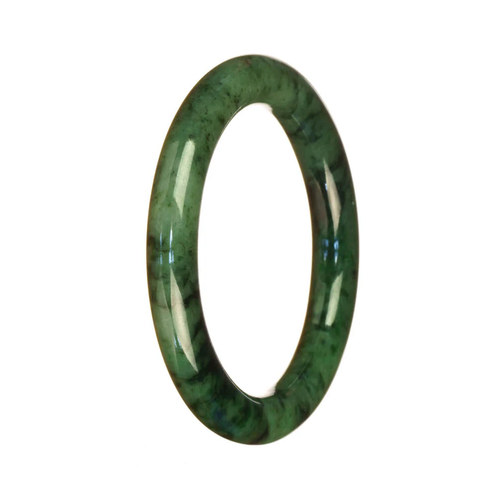 Certified Untreated Deep Green Pattern Jadeite Bangle Bracelet - 53mm Half Moon