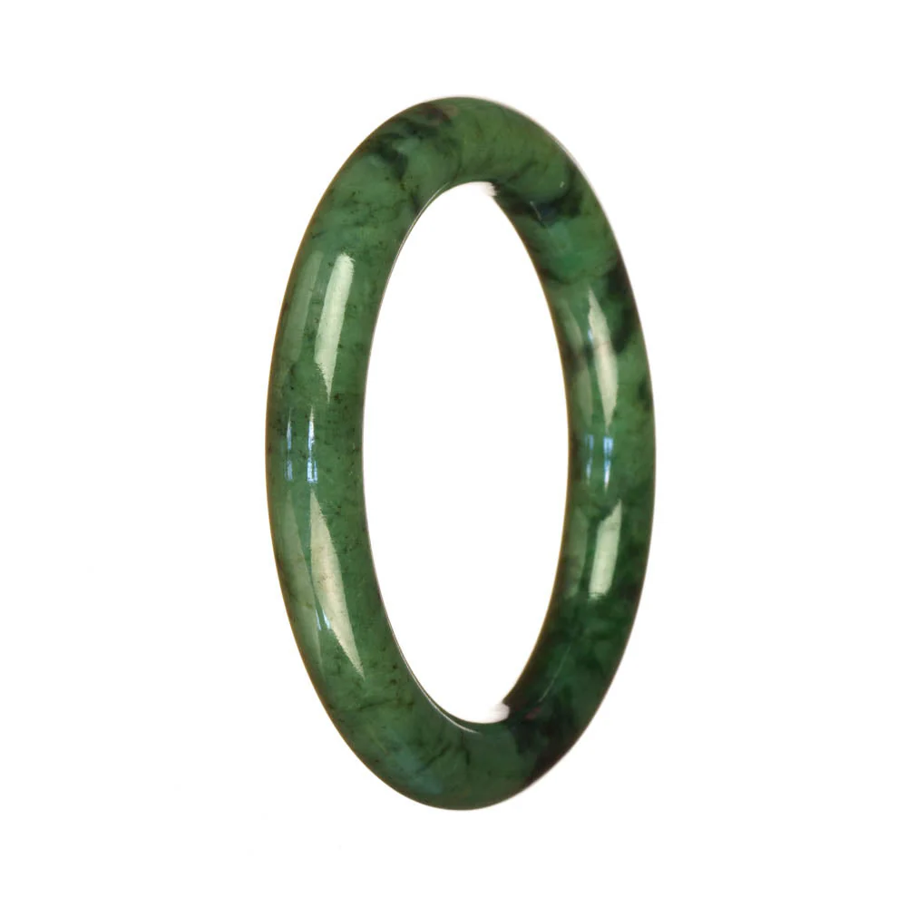 Certified Untreated Deep Green Pattern Jadeite Bangle Bracelet - 53mm Half Moon - Image 2