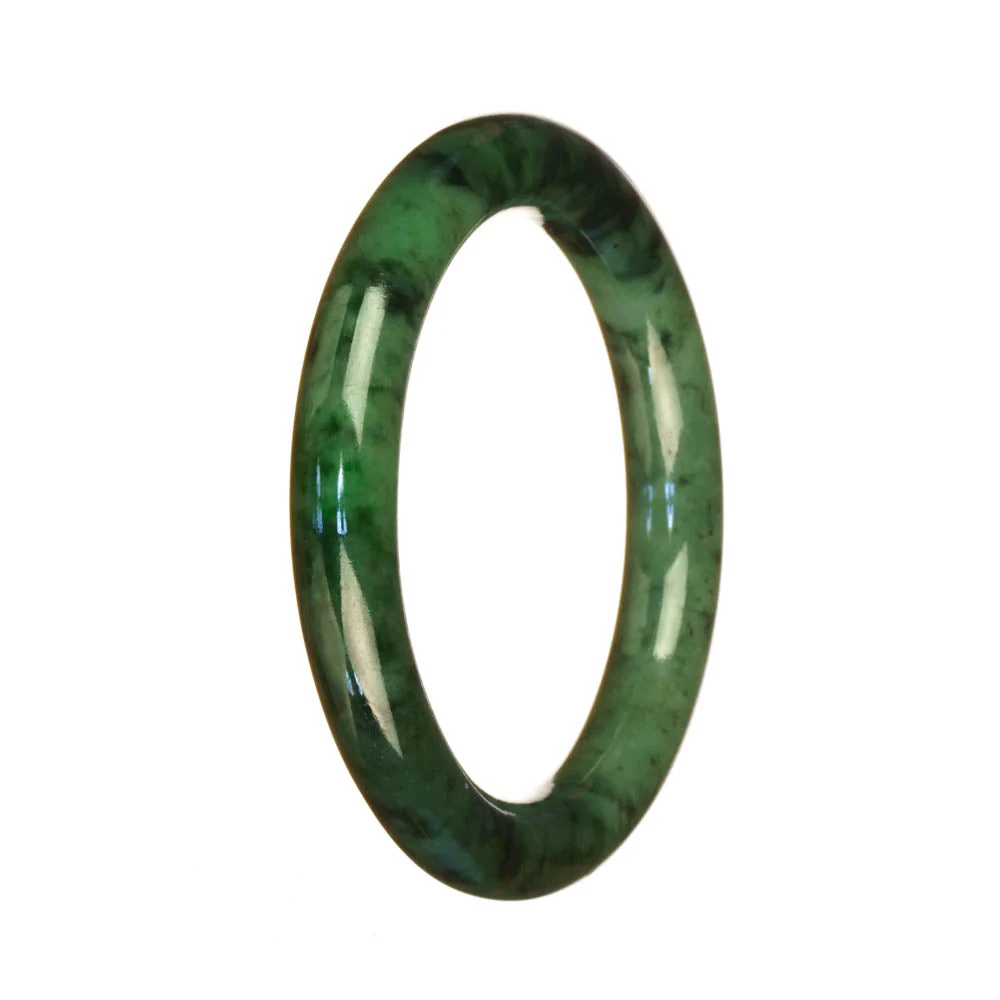 Certified Untreated Deep Green Pattern Jadeite Bangle Bracelet - 53mm Half Moon - Image 3