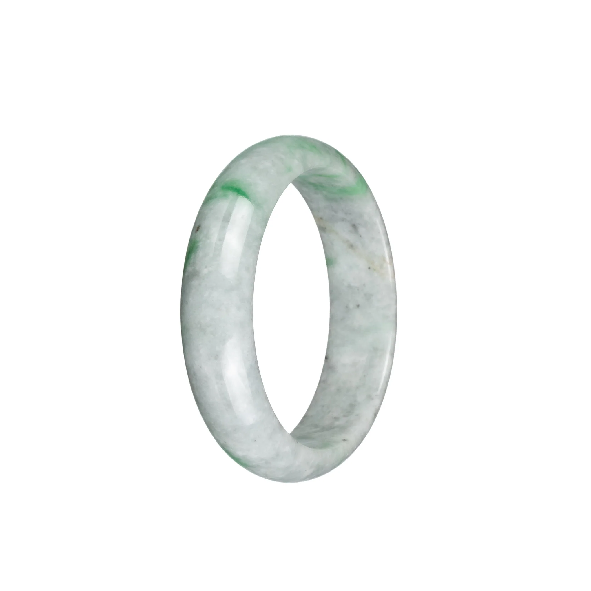 Certified Natural Grey with Emerald Green Traditional Jade Bangle Bracelet - 51mm Half Moon - Image 2