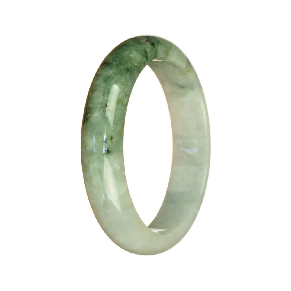 Certified Untreated White and Light Green Pattern Burma Jade Bangle Bracelet - 54mm Half Moon