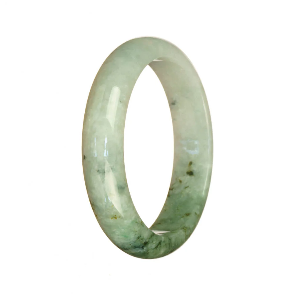 Certified Untreated White and Light Green Pattern Burma Jade Bangle Bracelet - 54mm Half Moon - Image 2