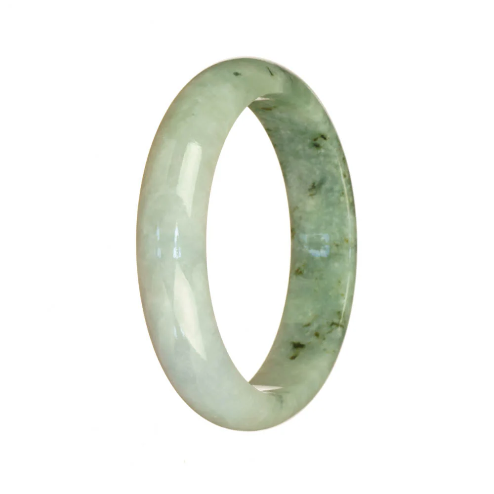 Certified Untreated White and Light Green Pattern Burma Jade Bangle Bracelet - 54mm Half Moon - Image 3
