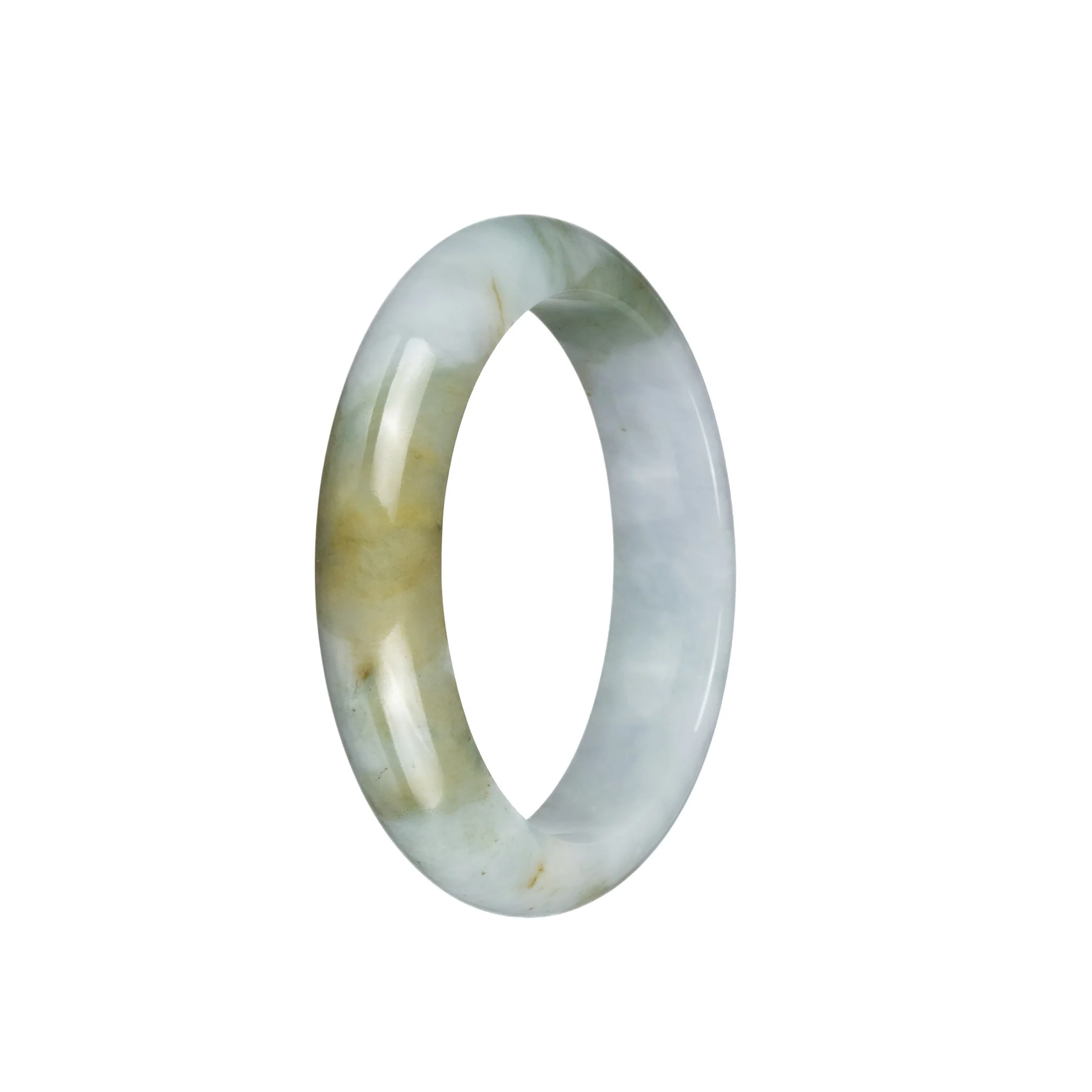 Genuine Grade A White and Olive Green Jadeite Jade Bangle Bracelet - 55mm Half Moon - Image 2