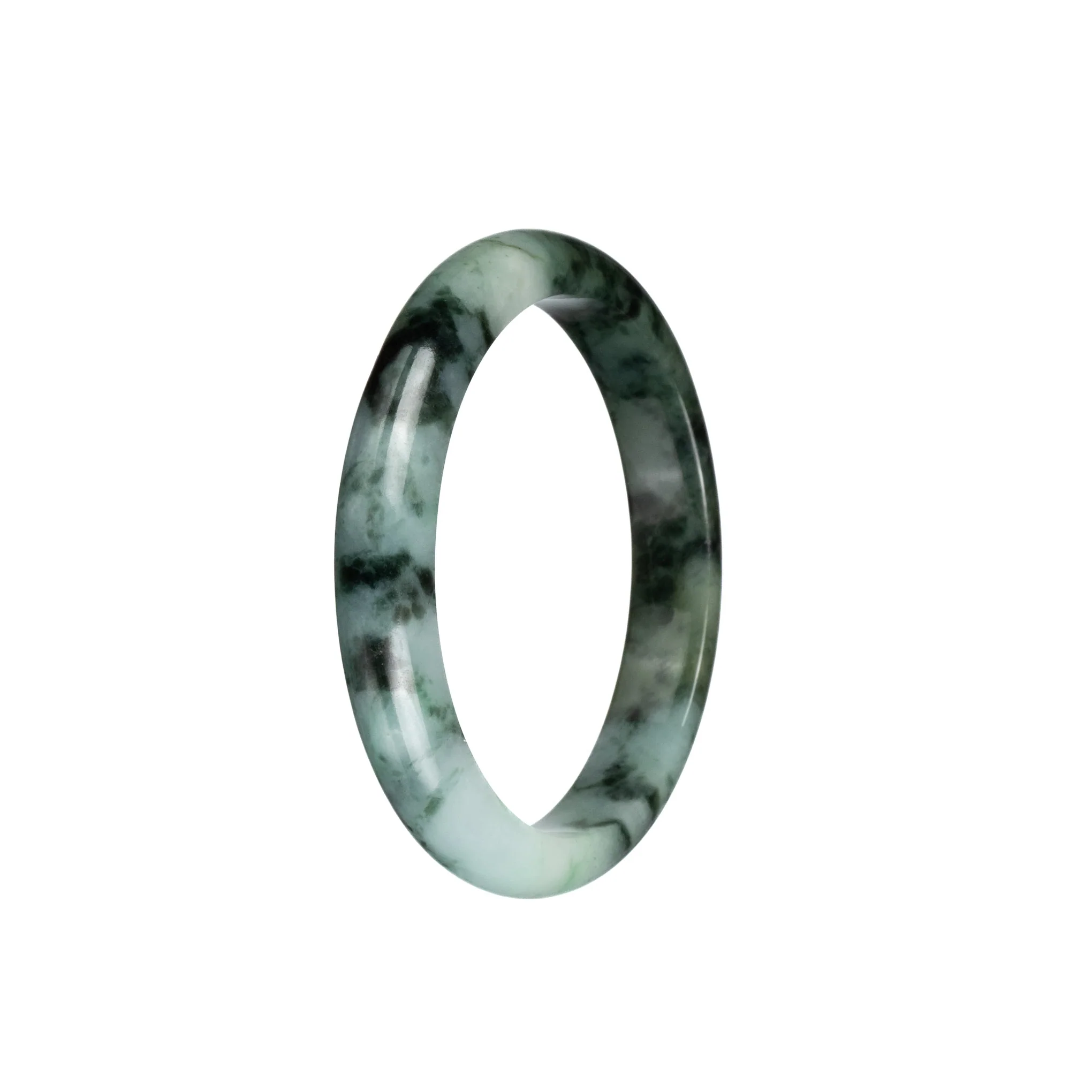 Genuine Untreated Green Pattern Burma Jade Bangle Bracelet - 54mm Half Moon - Image 3