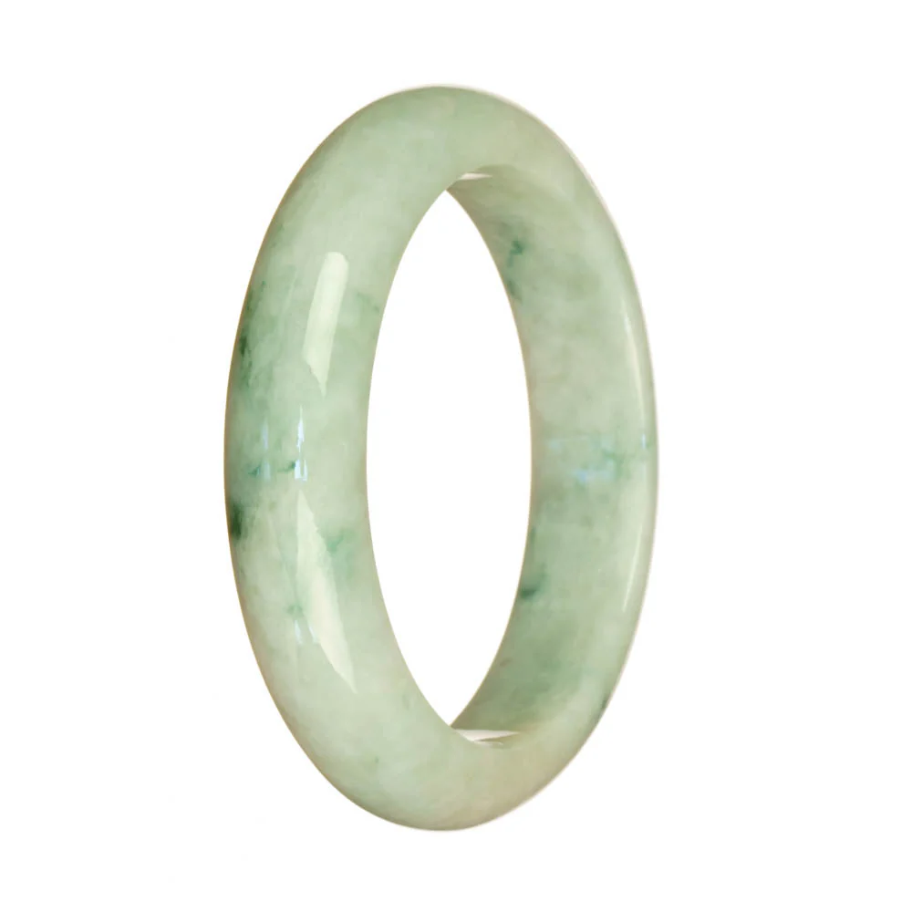 Authentic Natural White with Green Pattern Traditional Jade Bangle - 57mm Half Moon - Image 3