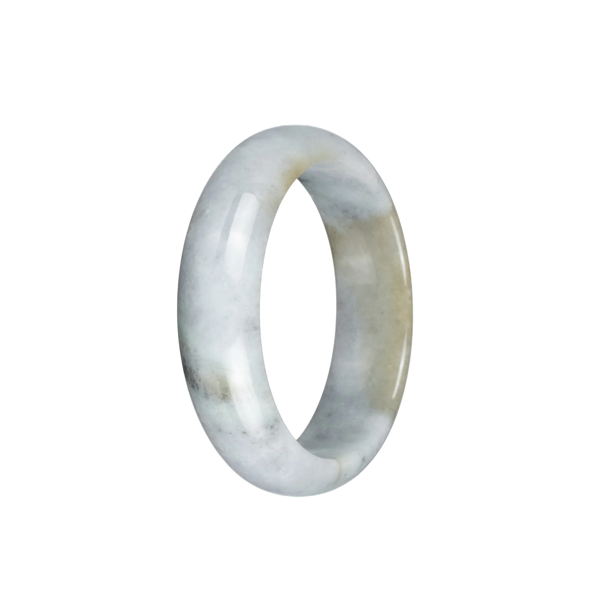 Genuine Natural White and Light Brown Jade Bangle - 54mm Half Moon - Image 2