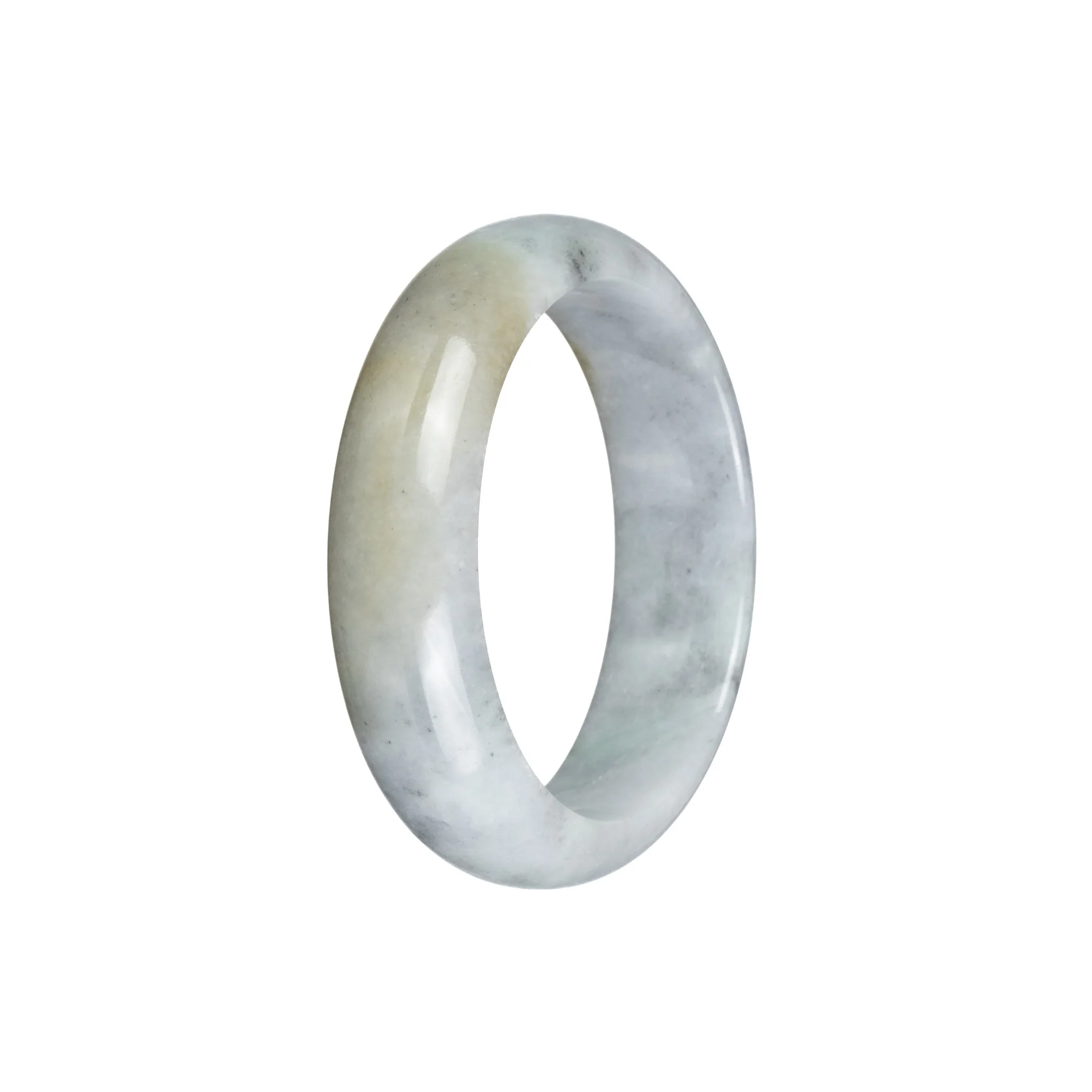 Genuine Natural White and Light Brown Jade Bangle - 54mm Half Moon - Image 3