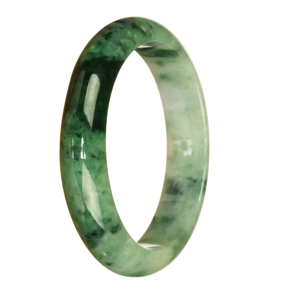 Genuine Grade A Green and White Pattern Jade Bracelet - 63mm Half Moon - Image 2