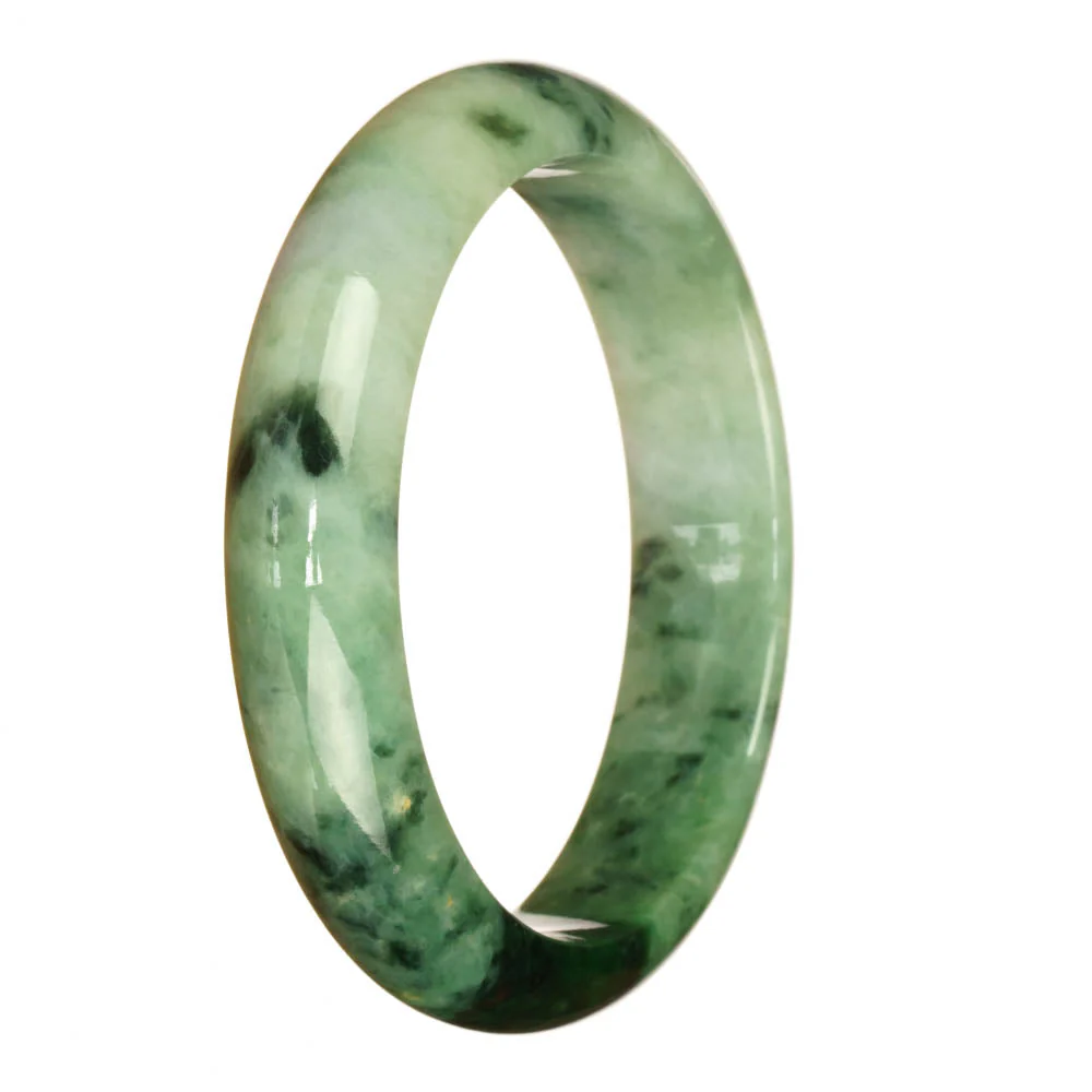 Genuine Grade A Green and White Pattern Jade Bracelet - 63mm Half Moon - Image 3