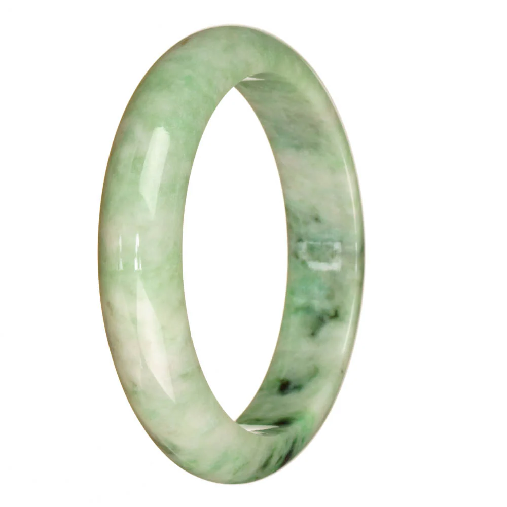Authentic Grade A Light Green Pattern Traditional Jade Bangle - 62mm Half Moon - Image 2