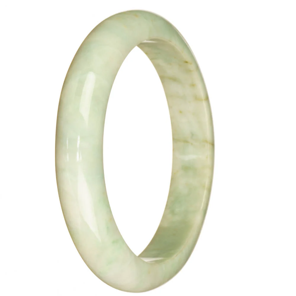 Certified Grade A White Pattern Burmese Jade Bangle Bracelet - 67mm Half Moon